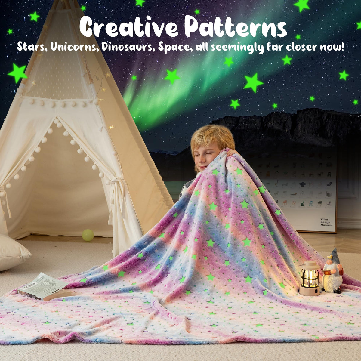 Winthome Glow in The Dark Throw Blanket for Kids Girls Boys, Super Soft Flannel Fleece Fluffy Cuddly Toddlers Blankets Large 51"x67" Cozy Fuzzy Plush Gifts All Seasons