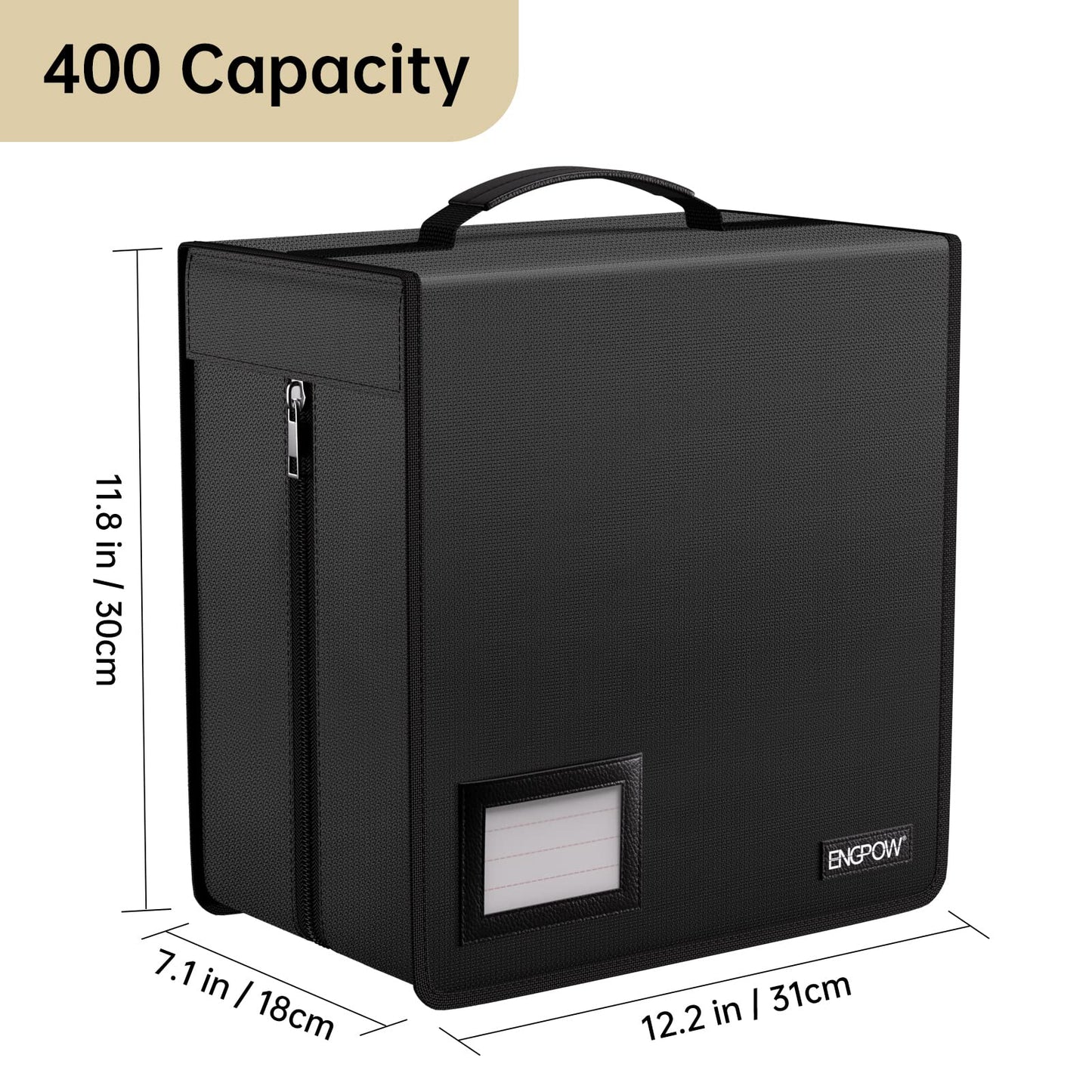 ENGPOW Fireproof CD Case,CD/DVD Storage Case,400 Capacity CD Binder DVD Storage Holder with Zippers,Portable Large Card Media Wallet Box Organizer Safe for Home Office Travel Car,Black