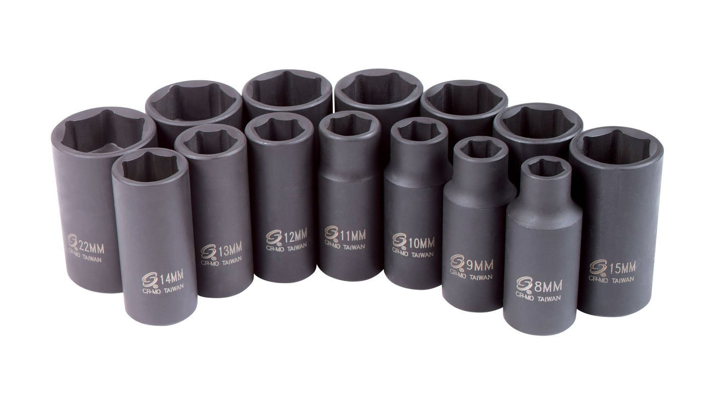 Sunex 3328 Sunex 3328 3/8-Inch Drive Metric Mid-Depth Impact Socket Set, 14-Piece