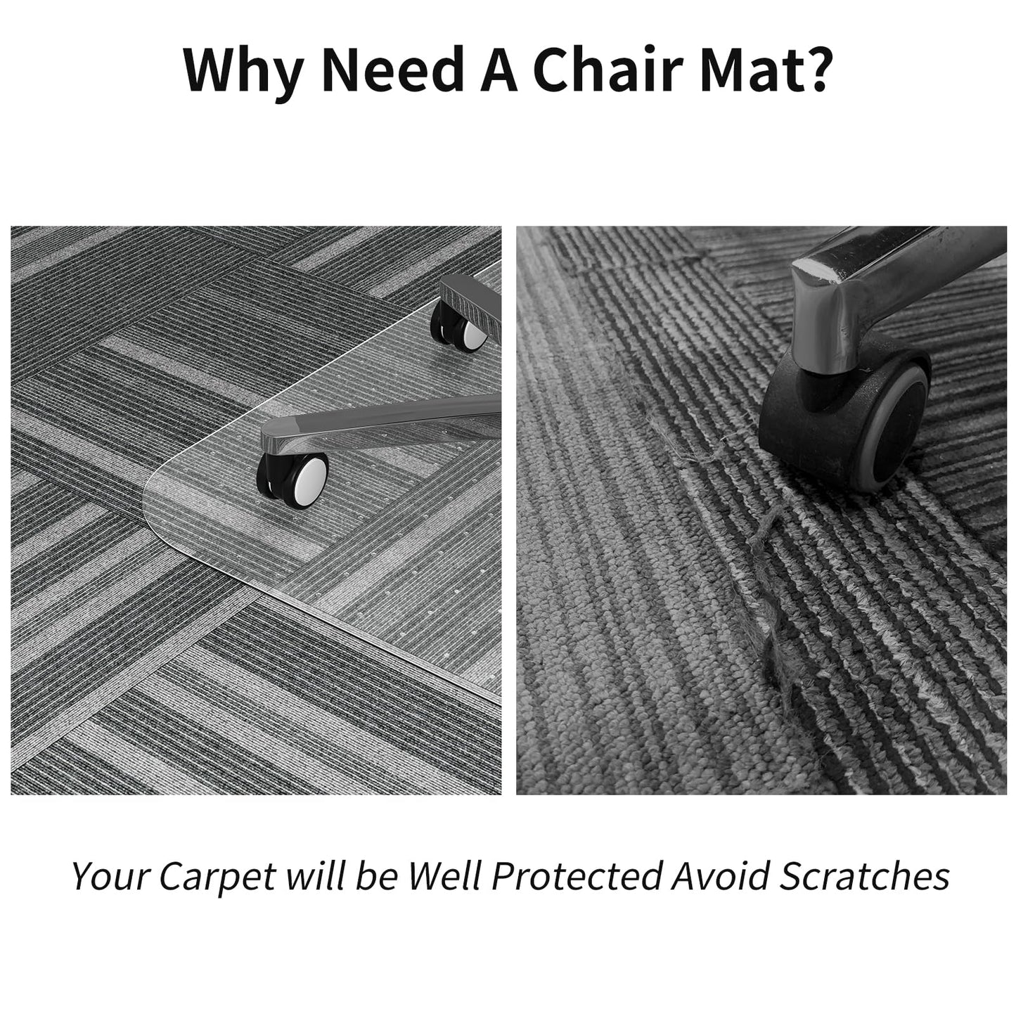 WASJOYE Chair Mat for Carpet, 48" x 60" Office Chair Mat for Carpet, Transparent with Non-Slip Studded for Home and Office