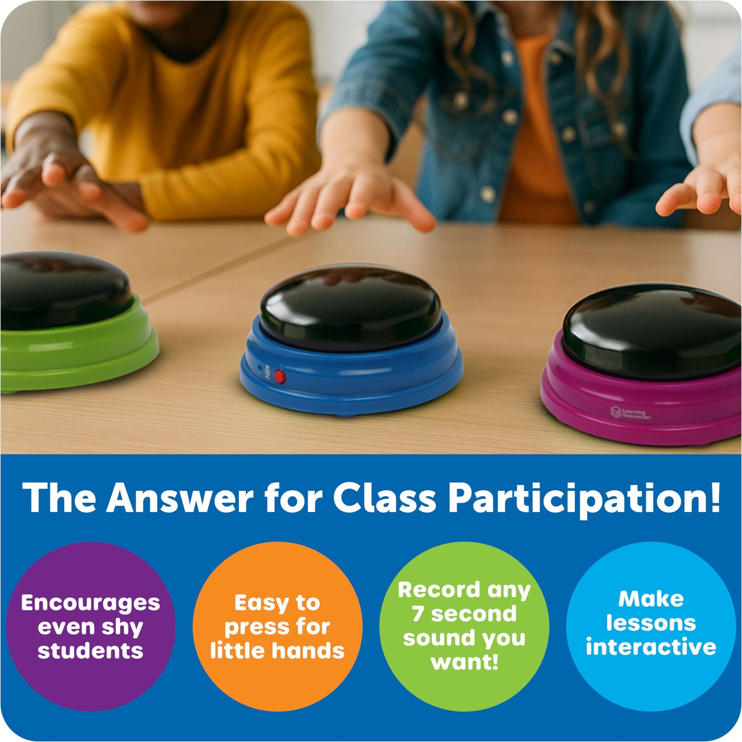 Learning-Resources-Recordable-Answer-Buzzers Set-of-4,-Ages-3+-|-Pre-K-Personalized-Sound-Buzzer,-Recordable-Buttons,-Game-Show-Buzzers,-Perfect-for-Family-Game-and-Trivia-Nights,-Dog-Buttons-for-Communications