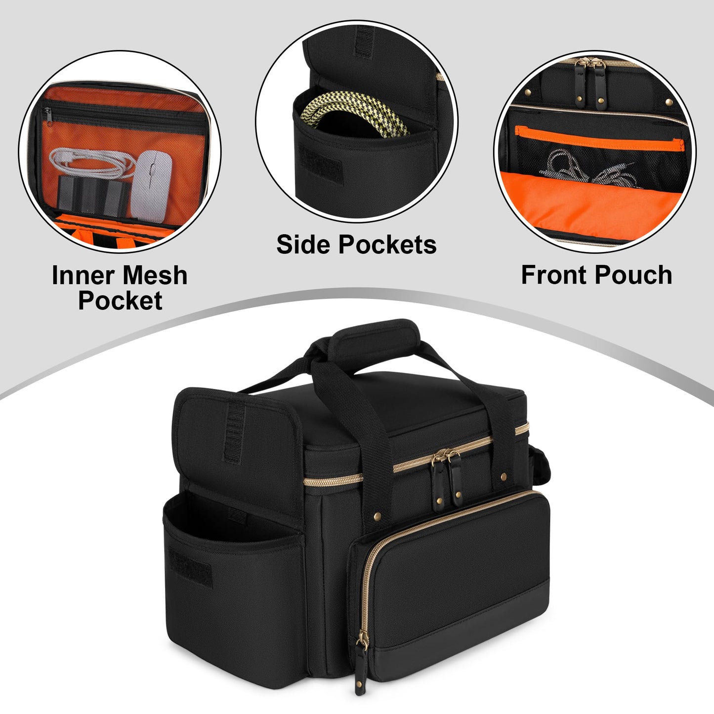 Damero DJ Cable File Bag with Detachable Dividers, Small Gig Cable Bag for Cords, DJ Gear, Sound Instrument and Accessories, Black