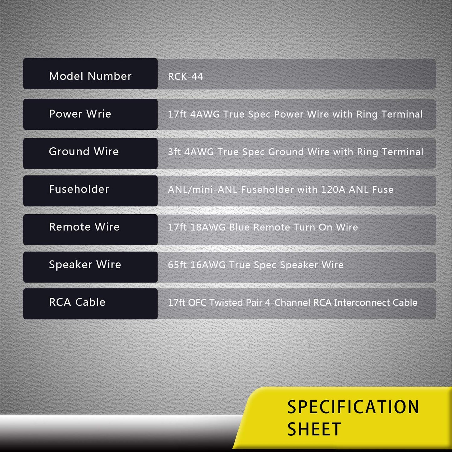 RECOIL RCK44 True 25mm² (4AWG) Complete 4 Channel CCA Amplifier Wiring Kits with RCA OFC Cable
