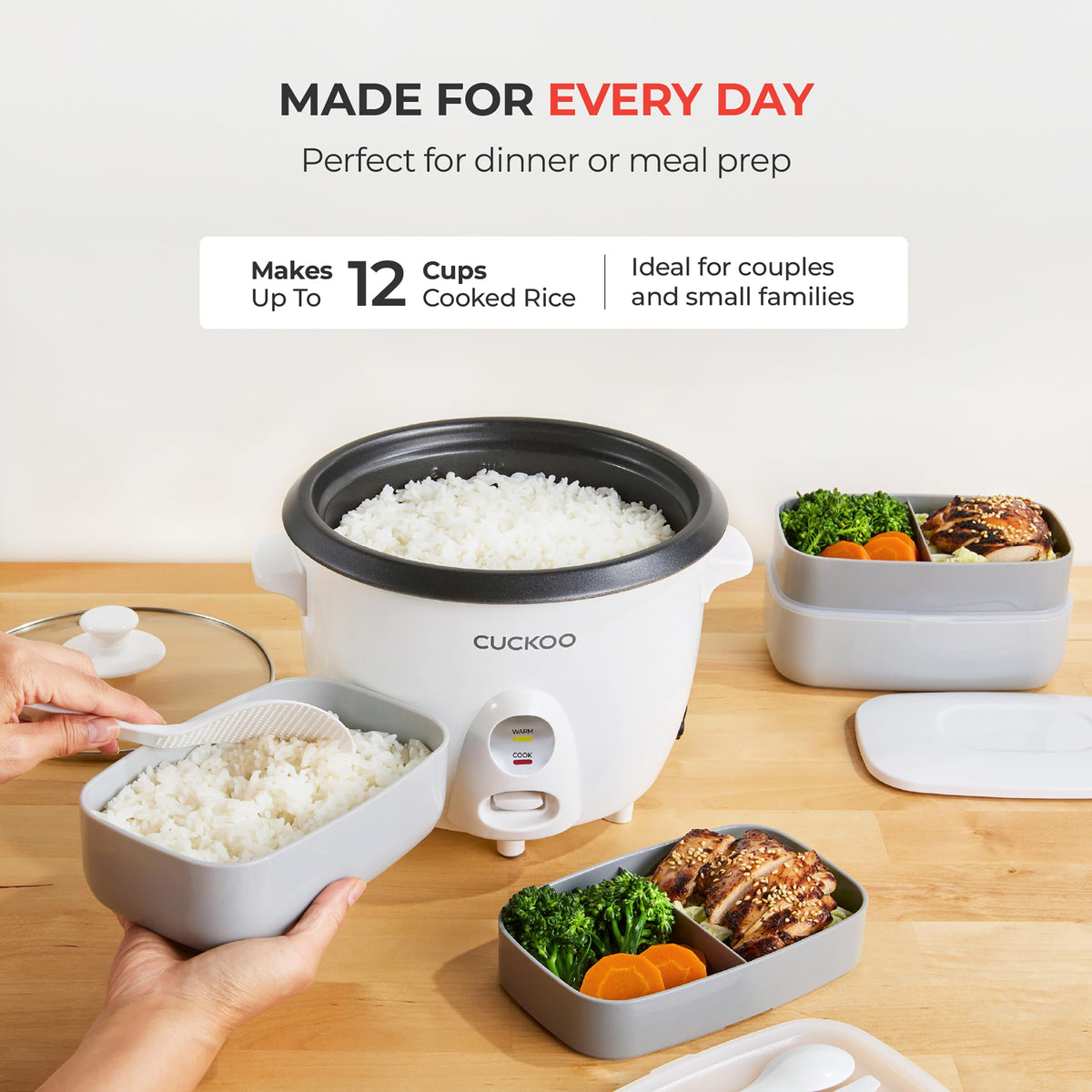 CUCKOO One Touch Rice Cooker 6-Cup (Uncooked) / 12-Cup (Cooked), Small Rice Cooker & Warmer with Steamer Tray, Versatile Grain Cooker, Soup Maker, Auto Keep Warm, White (CR-0601C)
