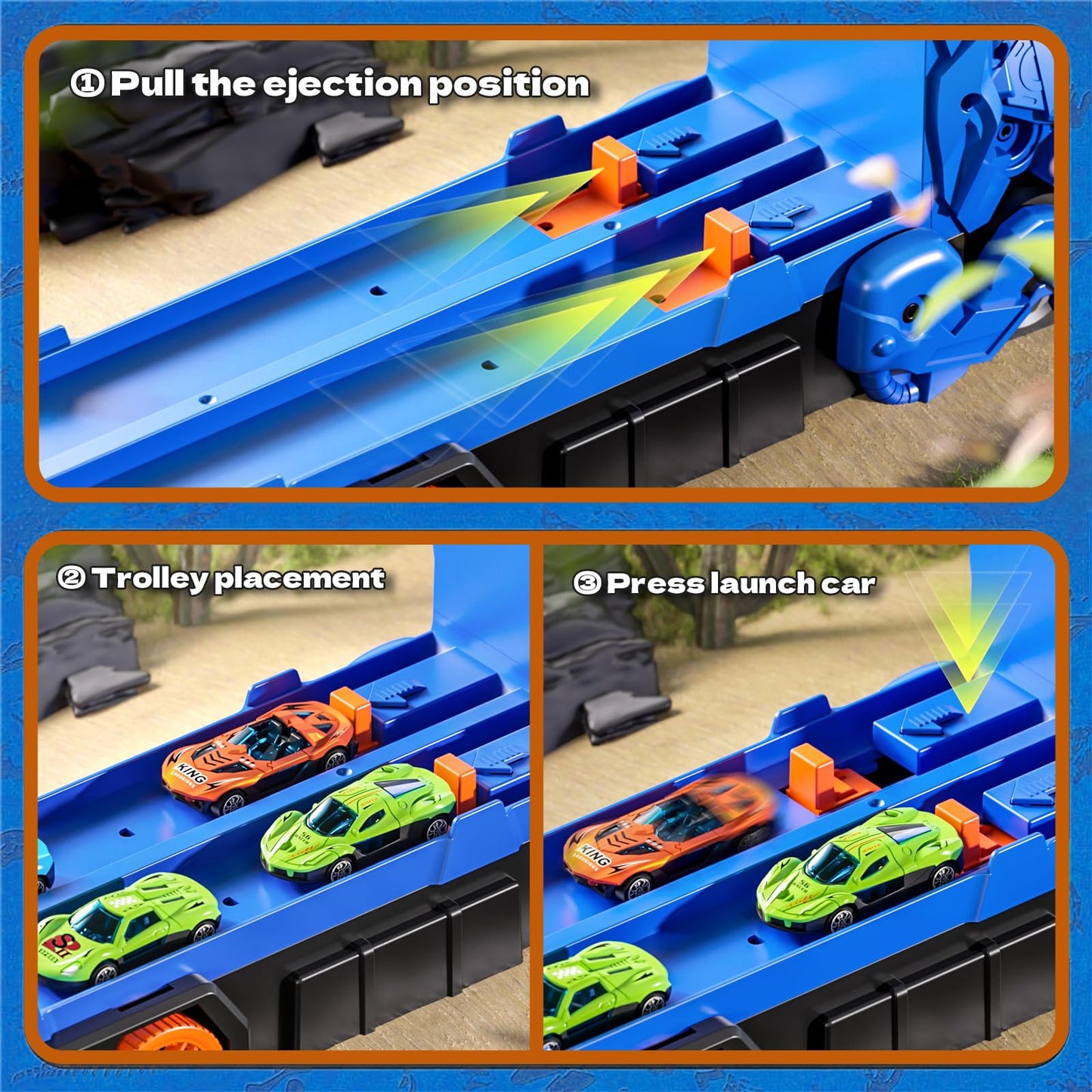 Car Toy Track Set Dinosaur Transport Truck with 12 Pcs Die-Cast Cars Toys, Transforms into Dino, Toddler Car Truck Toys Gifts for 3 4 5 Years Old Boys, Birthday Gifts for 3 4 5 6 Year Old Boys