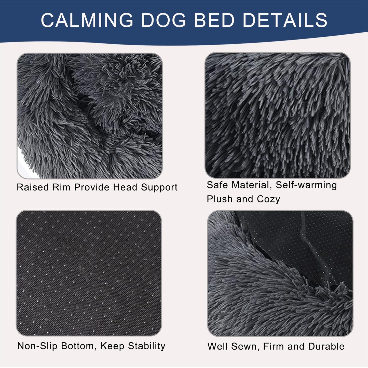 Calming Dog Bed, Anti-Anxiety Pet Bed Fluffy Faux Fur Donut Cat Bed, Washable and Self-Warming Dog Bed with Slip-Resistant Bottom for Medium Dogs and Cats Up to 45 lbs