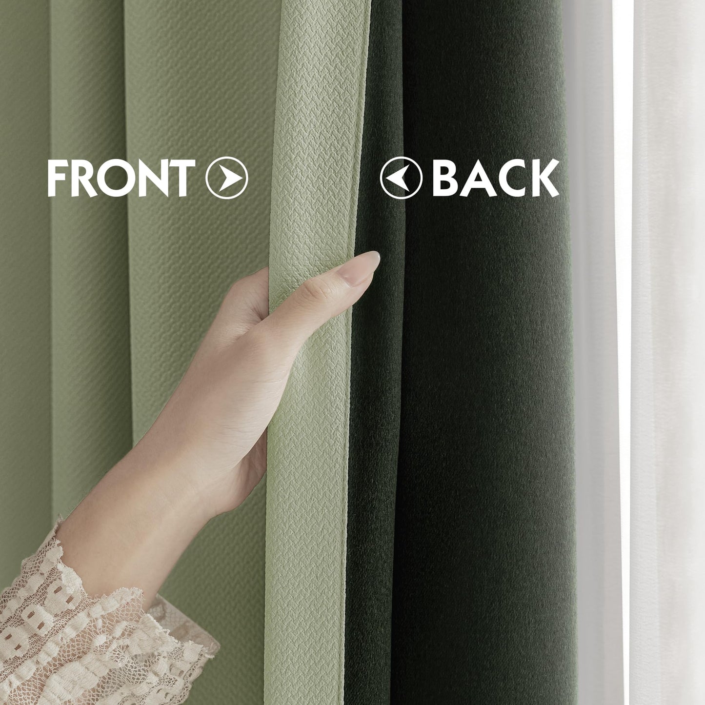 FMFUNCTEX 100% Green Blackout Curtains for Bedroom, Sage Green Weave Textured Curtains 84 Inches Long for Living Room Darkening Thermal Insulated Curtains, Solid Black Out Drapes Grommet 2 Panels
