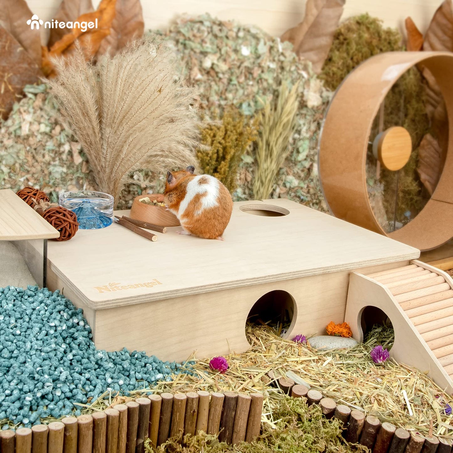 Niteangel Multi-Chamber Hamster House Maze - Multi-Room Hideouts & Tunnel Exploring Toys for Hamster Gerbils Mice Lemmings (6-Room Large)