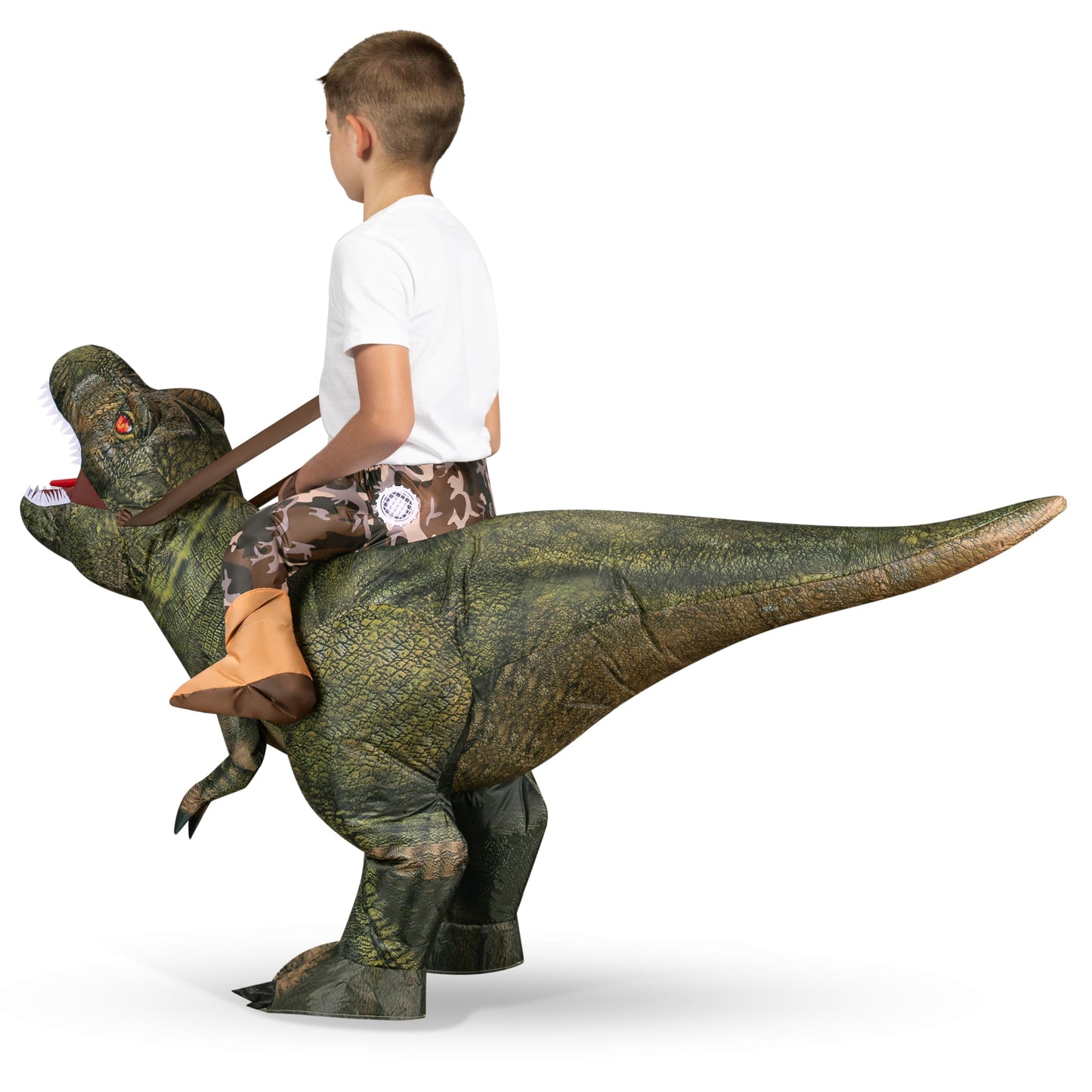 Spooktacular Creations T-Rex Inflatable Costume for Kids Digital Printing Ride-On Dinosaur for Halloween Parties Green