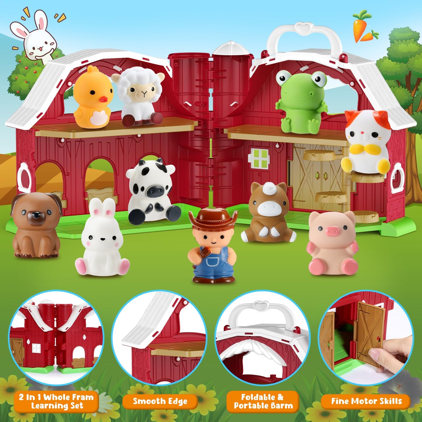 Toddler Toys for 1 2 3 4 Year old Boys, Luckades Farm Animals with Big Barn for Toddlers 1-3 Montessori Learning Farm Toys with Animal Figures for Toddler 1-4 Christmas Birthday Gift for Baby Boy Girl