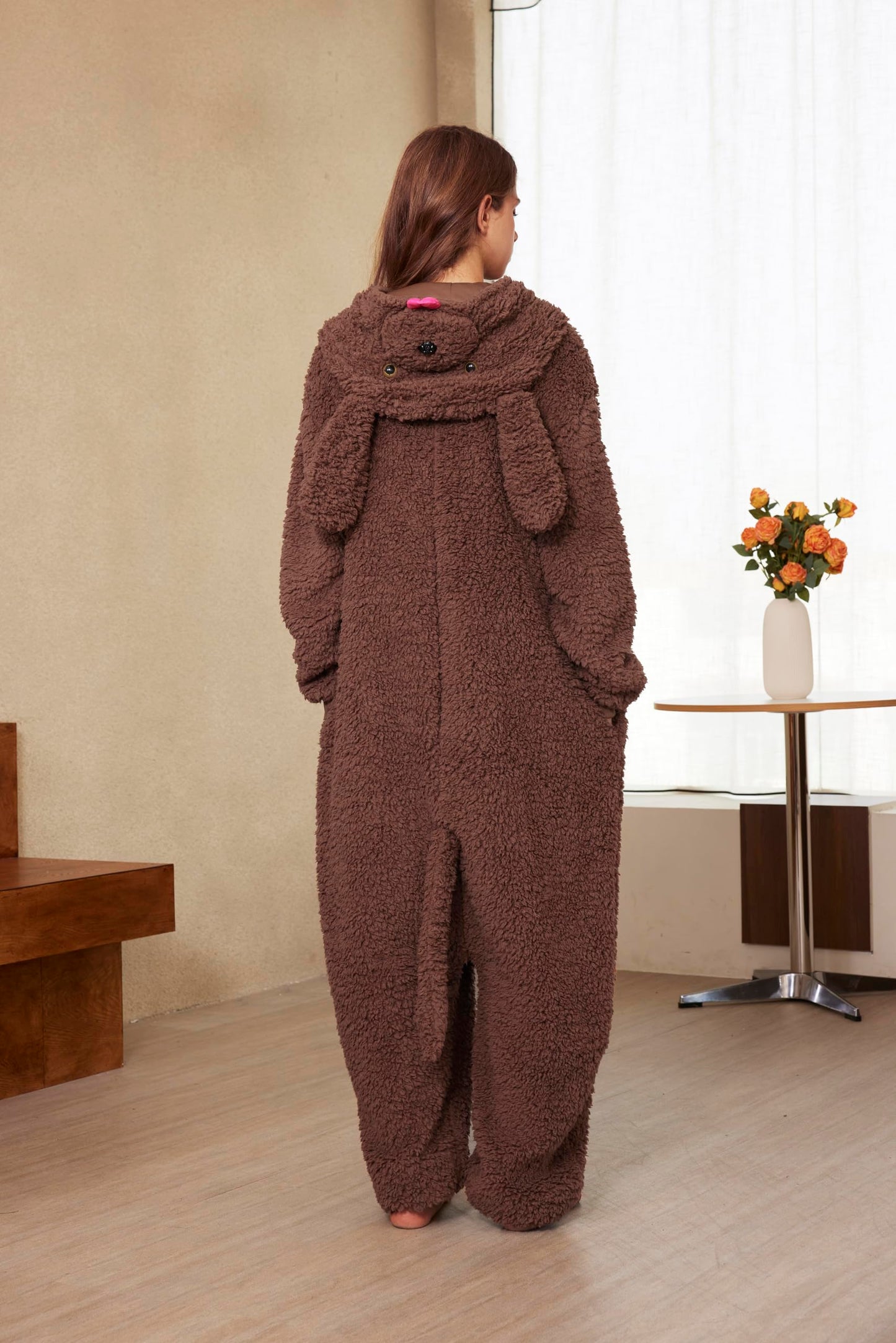 Loiahoer Unisex Animal Poodle Puppy Dog Costume Onesie Pajamas Halloween Costume Christmas Pajamas Gifts for Women & Men, Brown, Medium