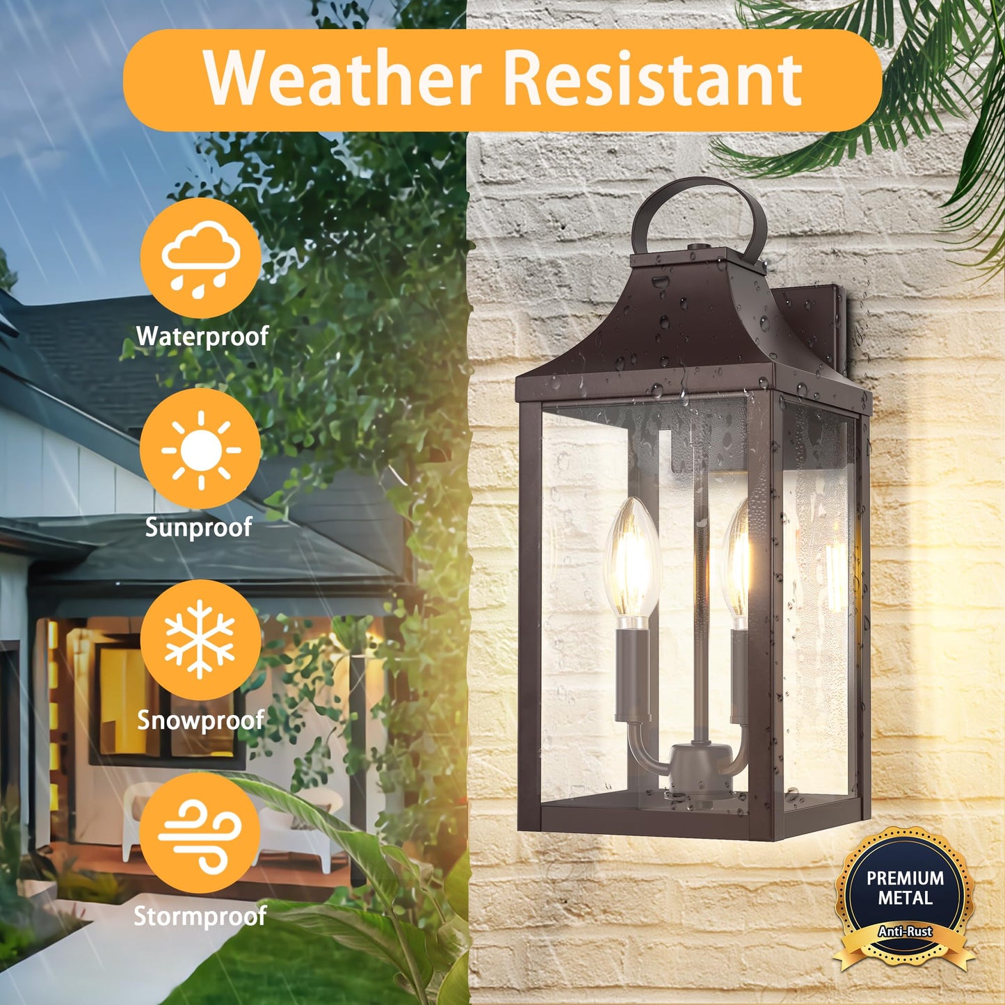 15" Oil Rubbed Bronze Dusk to Dawn Outdoor Lighting 2-Light, Outdoor Light Fixture Outside Modern Wall Sconce Lantern, Industrial Porch Light Wall Mount with E12 Sockets, Waterproof Exterior Lamp