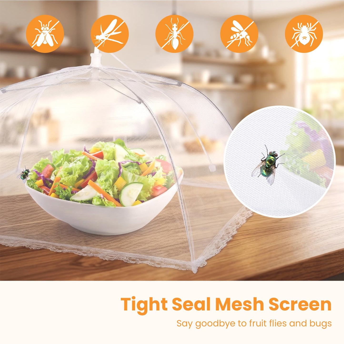 HOMKULA Food Covers for Outside - 2 Extra Large (40 x 24 in) & 6 Large (17 x 17 in) Mesh Food Covers for Outdoors, Food Tent Food Cover for Picnic Party Supplies, Pop-Up and Collapsible, 8 Pack