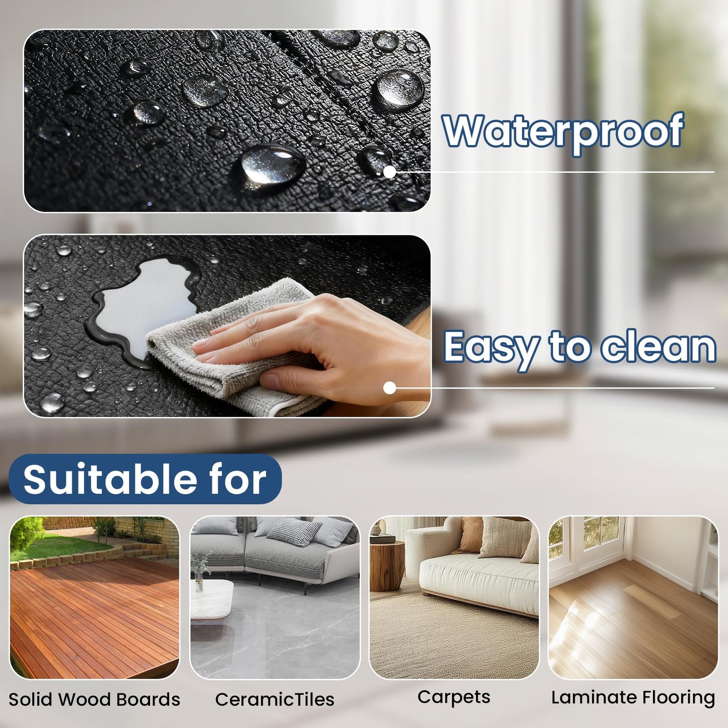 Under Washing Machine Mat , 7mm Thick Rubber Washer Dryer Mat 62.9x29.5 inches, Anti Vibration Mat Sound Absorbing Foldable PVC Mats for Floor Protection, Non-Slip Waterproof Cut-to-Fit