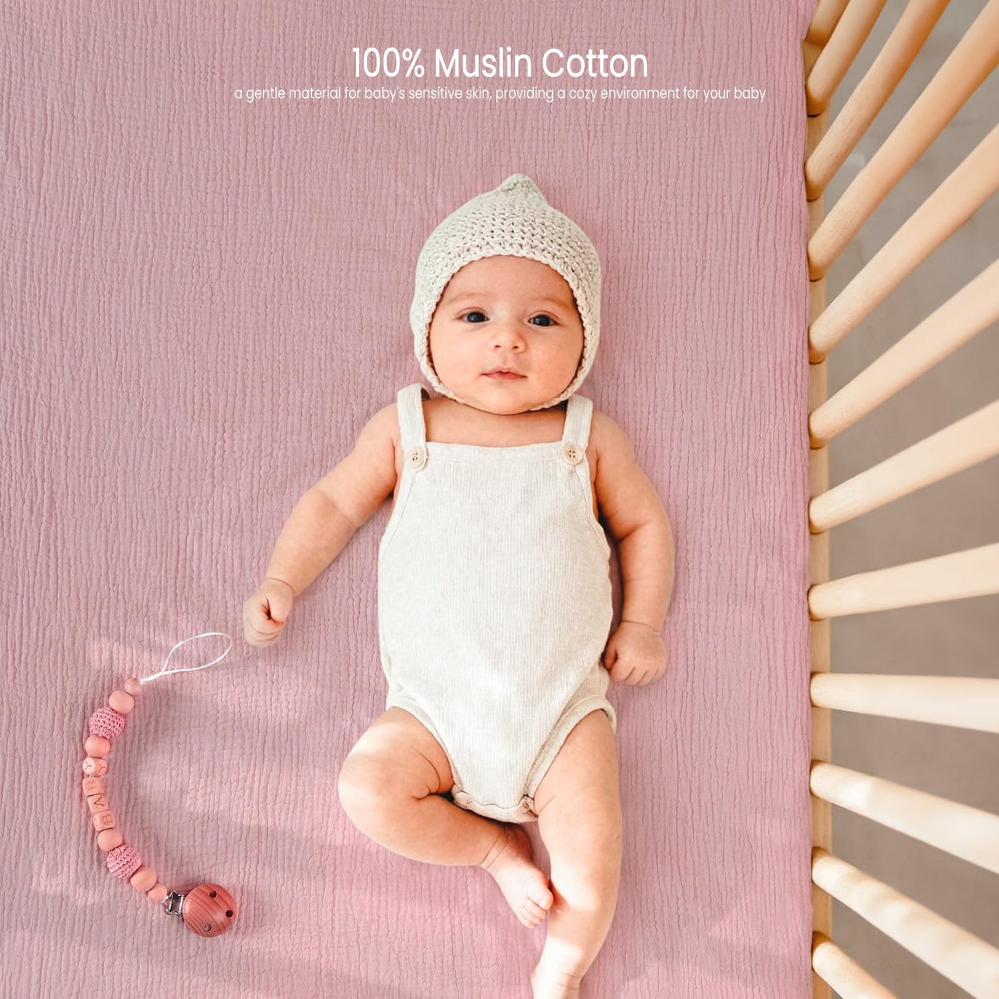 Lulumoon Muslin Crib Sheet Fitted Crib Mattress Sheet for Boys and Girls, 28"x 52" (Light Pink & Soft Pink)