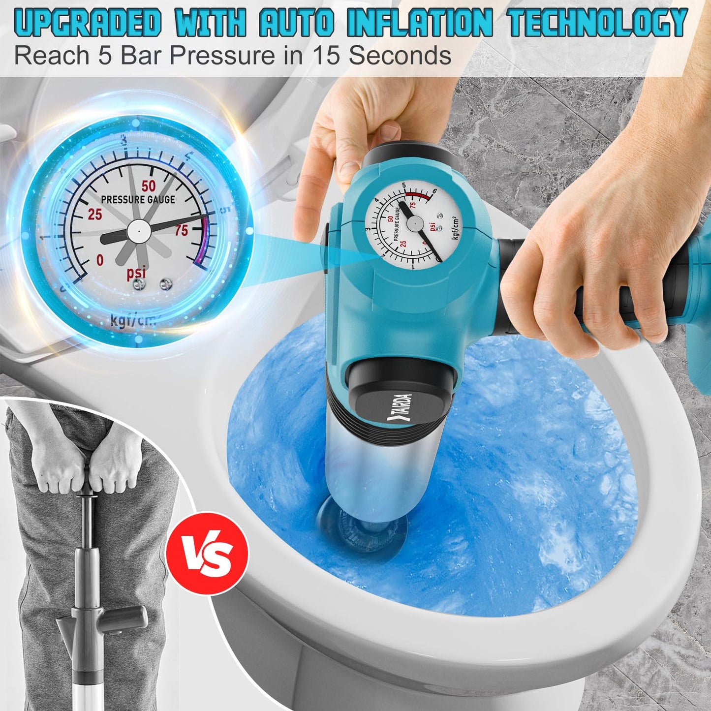 Cordless Toilet Plunger Compatible for makita 18v Battery(NO Battery), Air High-Pressure Drain Cleaner Sewer Dredge Tool for Toilet,Bathtub,Shower Kitchen Sink Cleaning with 4 Sucker(Bare Tool)