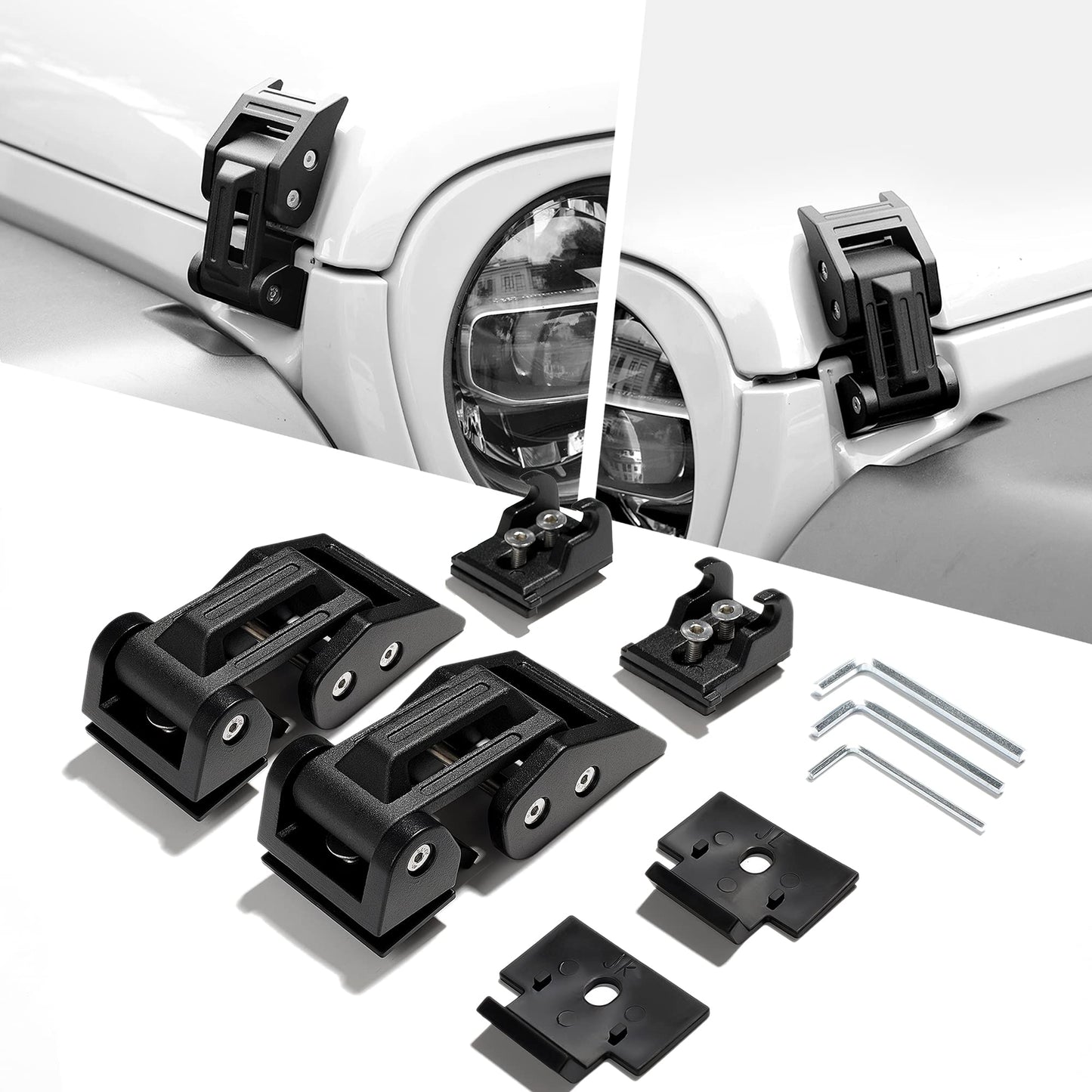 Seven Sparta Hood Latches Aluminum Hood Catch Compatible with Jeep Wrangler JK/JKU 2007-2017, JL/JLU 2018-2022 & Jeep Gladiator 2020-2022, 1 Pair (Base)