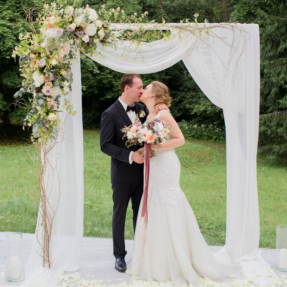 Wokceer Wedding Arch Draping Fabric 6 Panels 28.7" x 20FT White Drapes Sheer Fabric Backdrop Arch Draping Fabric for Wedding Ceremony Birthday Party Bridal Shower Decoration