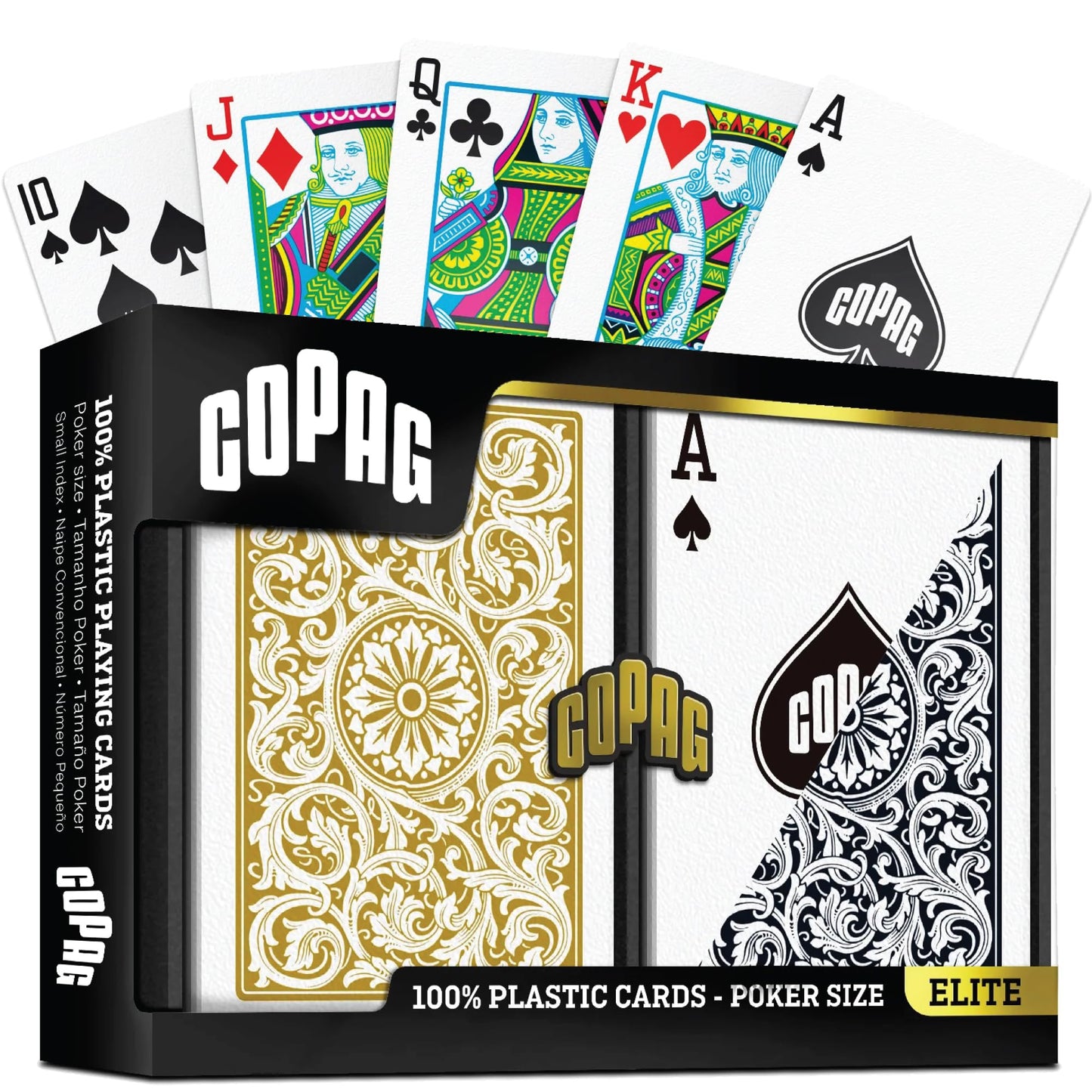 Copag Playing Cards 1546 Elite Design 100% Plastic 1 Set (2 Decks) Black Gold Poker Size Regular Index