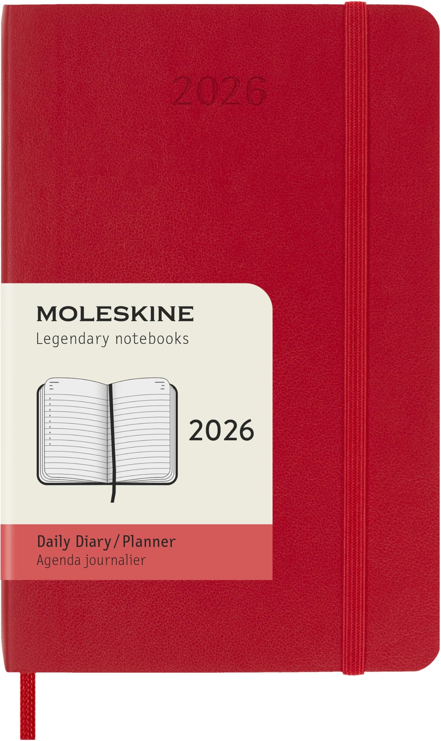 Moleskine Classic 12 Month 2026 Daily Planner, Soft Cover, Pocket (3.5" x 5.5"), Scarlet Red, 400 pages