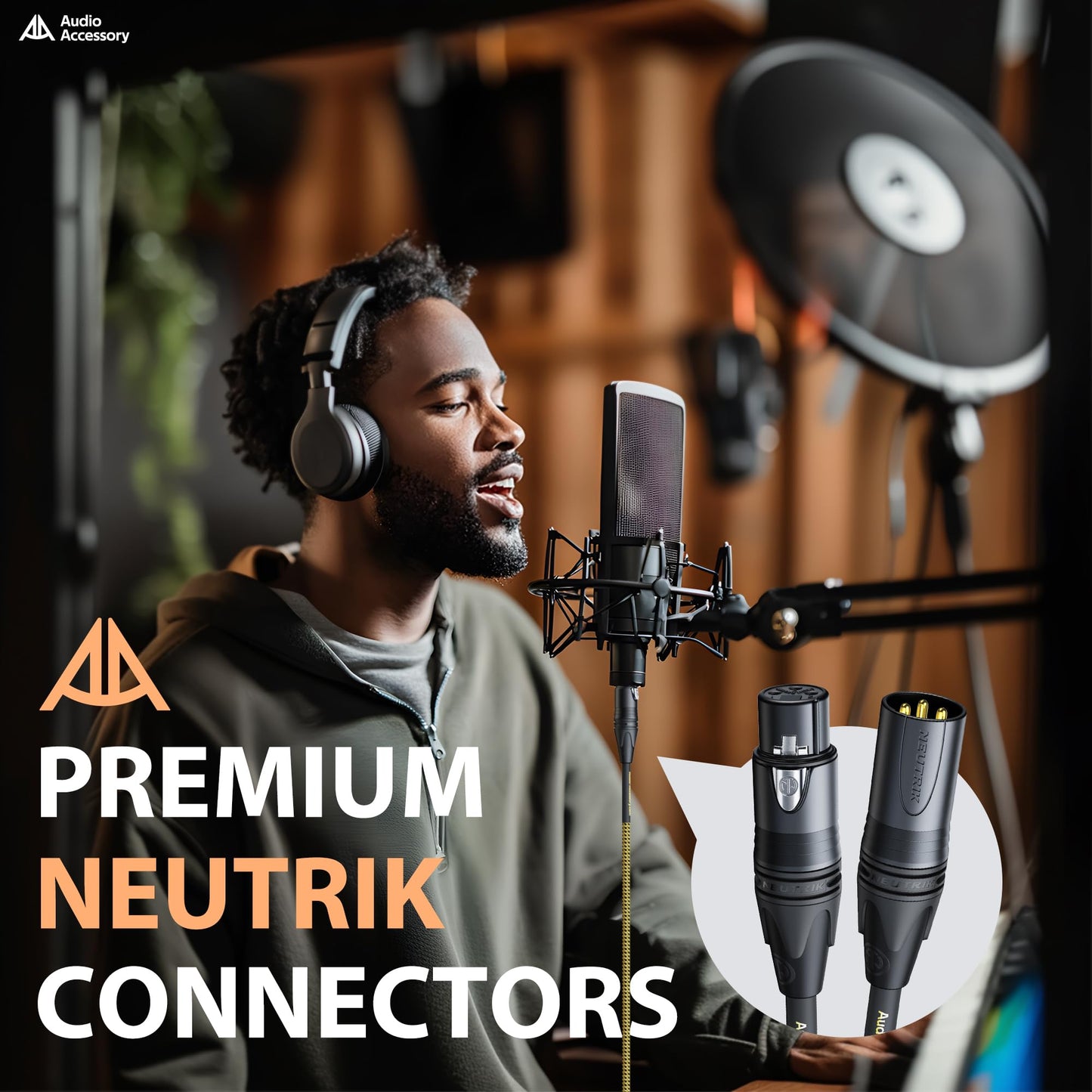 AA AUDIO ACCESSORY Gold Series Star Quad Studio XLR Cables 6.6ft, Neutrik Connectors, 19AWG OFC, Kevlar-Reinforced Nylon Braided Handmade Microphone Cable, 100% OFC Braid and Al-Foil Shielding