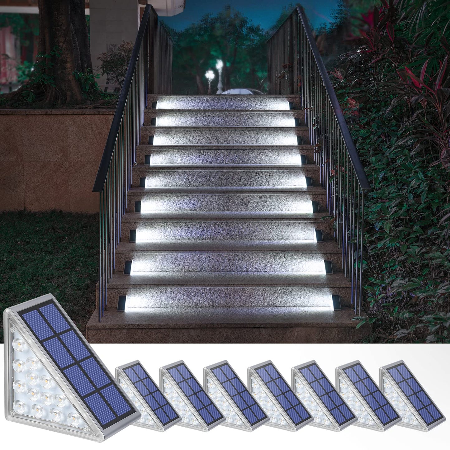 NIORSUN Solar Step Lights,8 Pack Cool White Solar Stair Lights Outdoor Waterproof IP67 Auto On Off,Solar Lights for Steps,Stair,Patio,Yard,Porch,Front Door,Sidewalk,Deck Decor