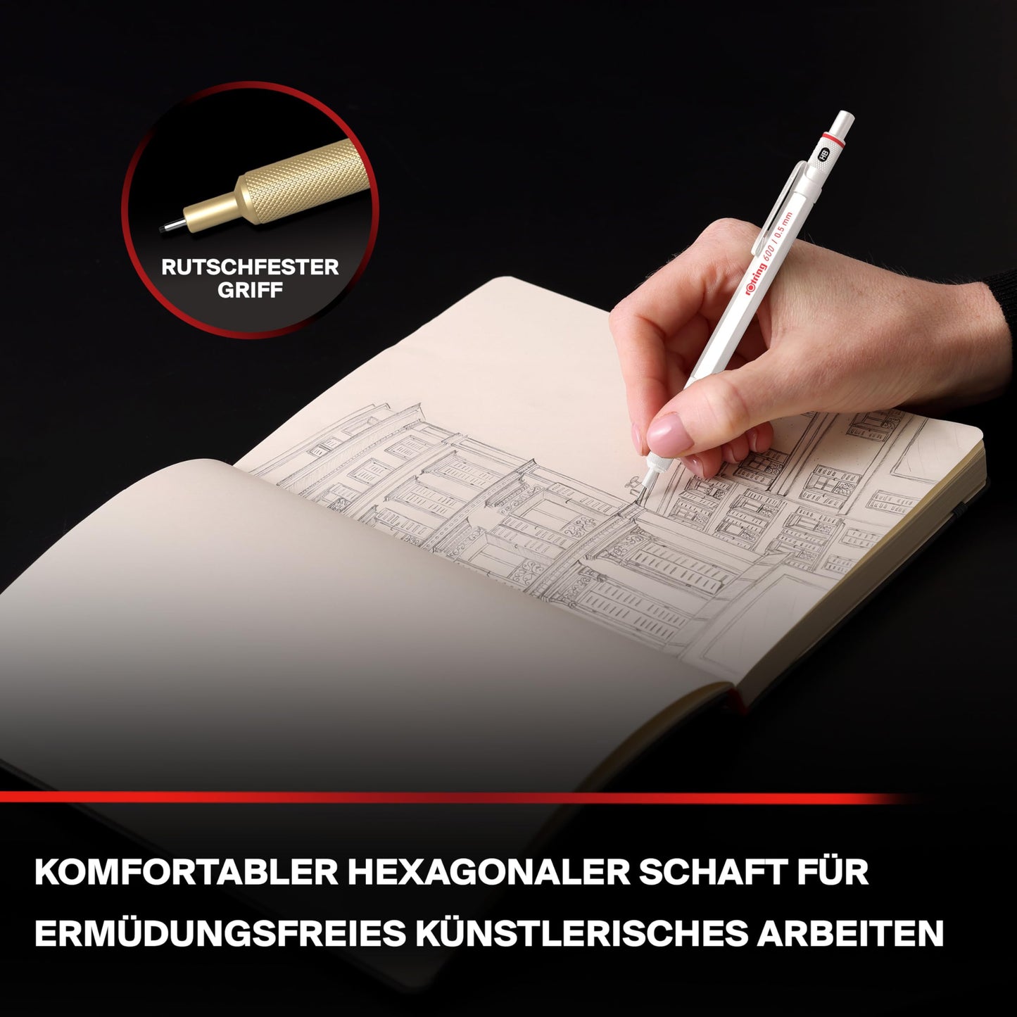 Rottling Mechanical Pencil Pearl White 600 2158795 0.5mm rOtring Mechanical Pencil Fine Writing Stationery German Drafting Pen Professional Ballpoint Pen