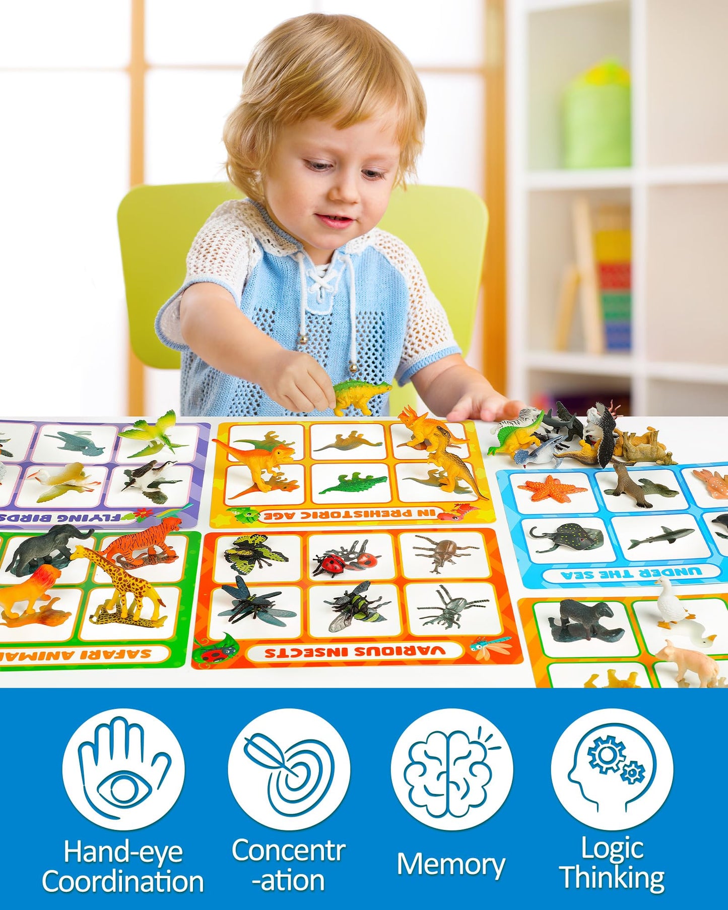 Coogam Sorting Toys for Toddles, Animals Figures Dinosaurs Birds Insects Cognition Matching Game Playset, Fine Motor Learning Activities Educational Toy Gift for 3 4 5 Year Old Kid