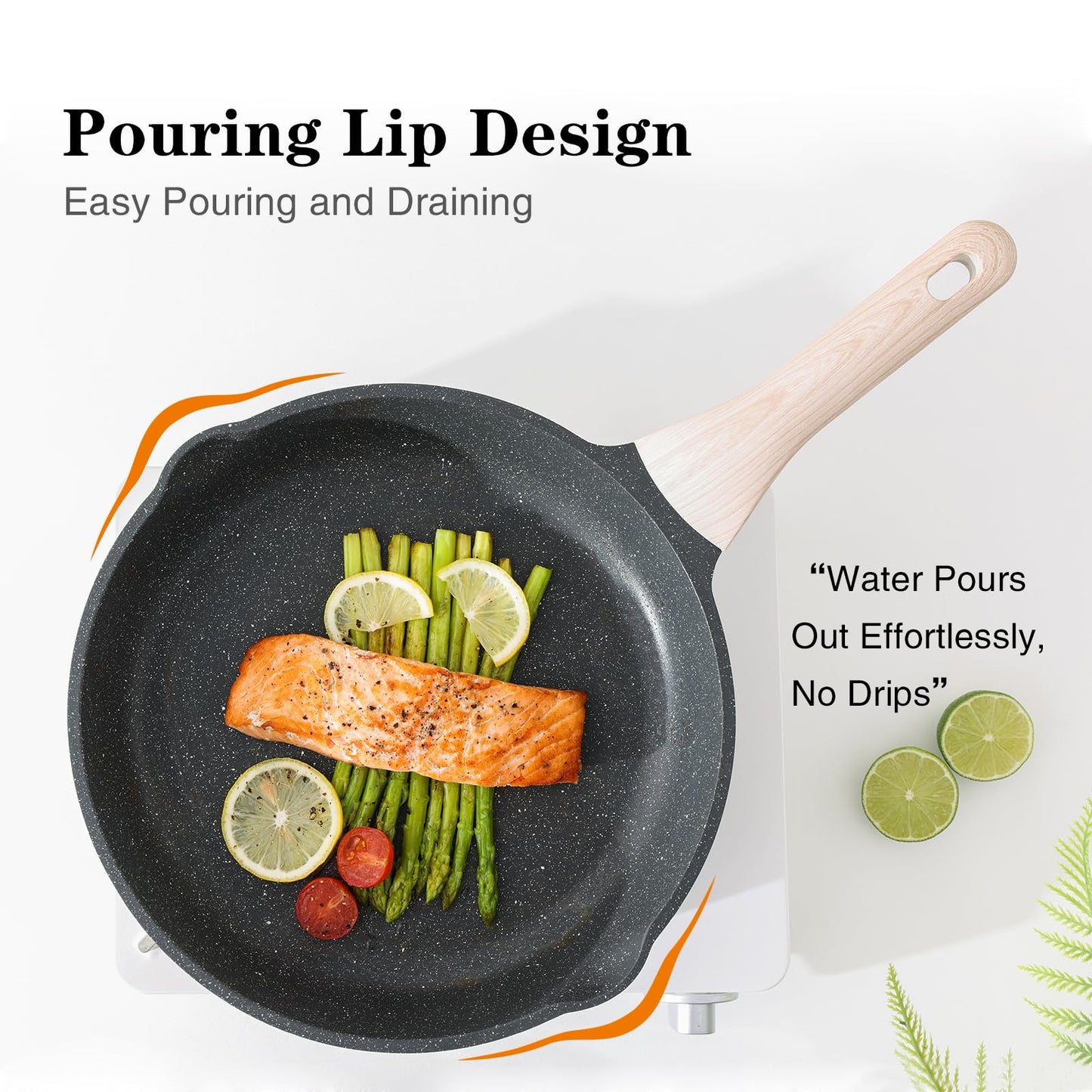 Kordisen Non Stick Frying Pans Set, 3 Piece Skillets and Frying Pans Nonstick, Healthy Induction Cookware for Cooking, Stay-Cool Handle, PFOA Free (8, 9.5, 11 Inch)