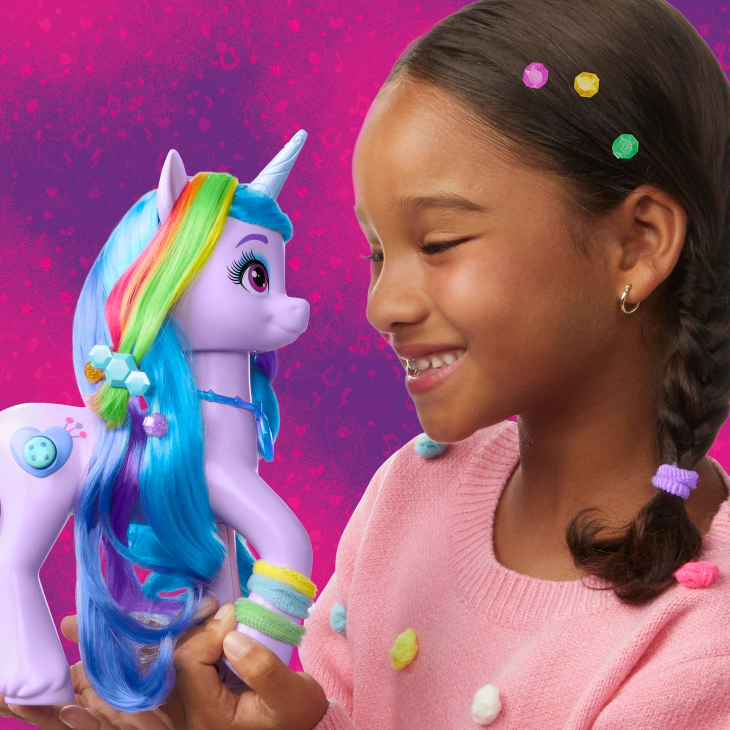 My Little Pony: Tell Your Tale Rainbow Styles Izzy Moonbow, Hair Styling Figure with Sounds, 9.5-inch Unicorn Toys for Girls and Boys Ages 4+