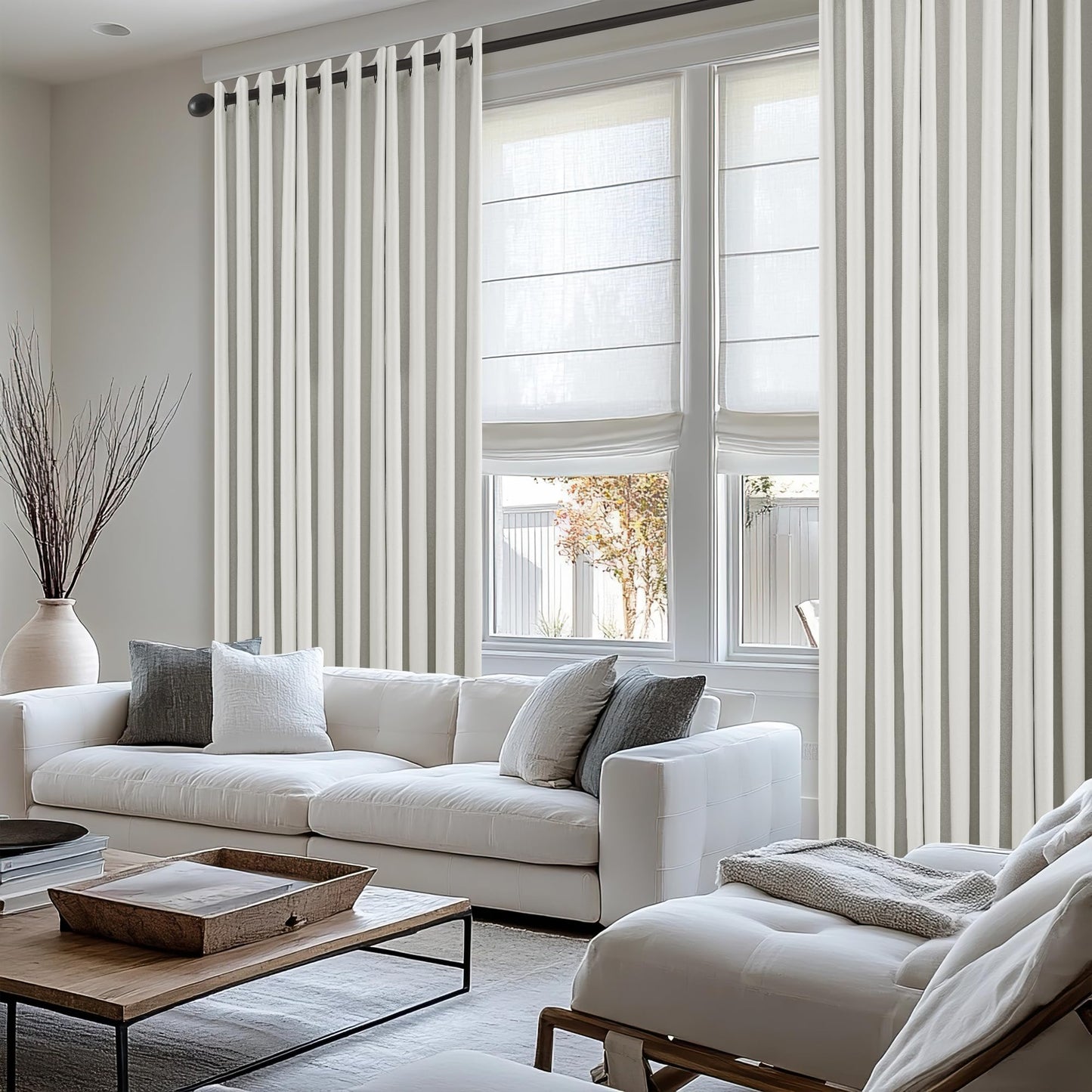 100% Blackout Curtains 108 Inches 2 Panels Thermal Insulated Black Out Linen Curtains for Bedroom Living Room Darkening Treatments Bronze Grommet Top Linen Drapes 52x108 Inch Ivory Natural Cream