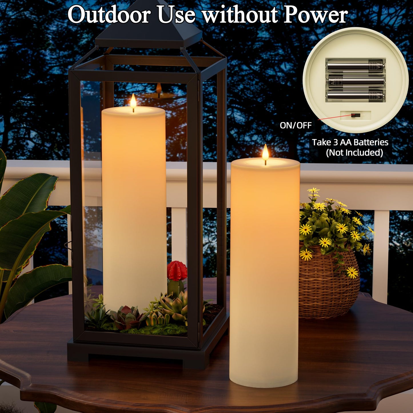 Outdoor Candles with Timer Waterproof 14" x 4" Large Flameless Pillar Candles Battery Operated LED Candles Flickering with Remote Control Timer for Porch Patio Table Lantern Christmas 2 Pcs