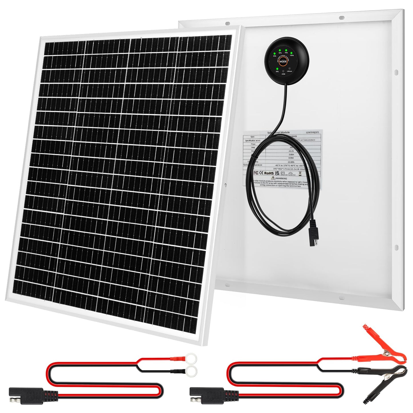 30W 24V Solar Panel SAE Connector Kit, Waterproof 30 Watts Solar Battery Trickle Charger Maintainer + PWM Controller + SAE Connection Cable for Car RV Boat Motorcycle Trailer