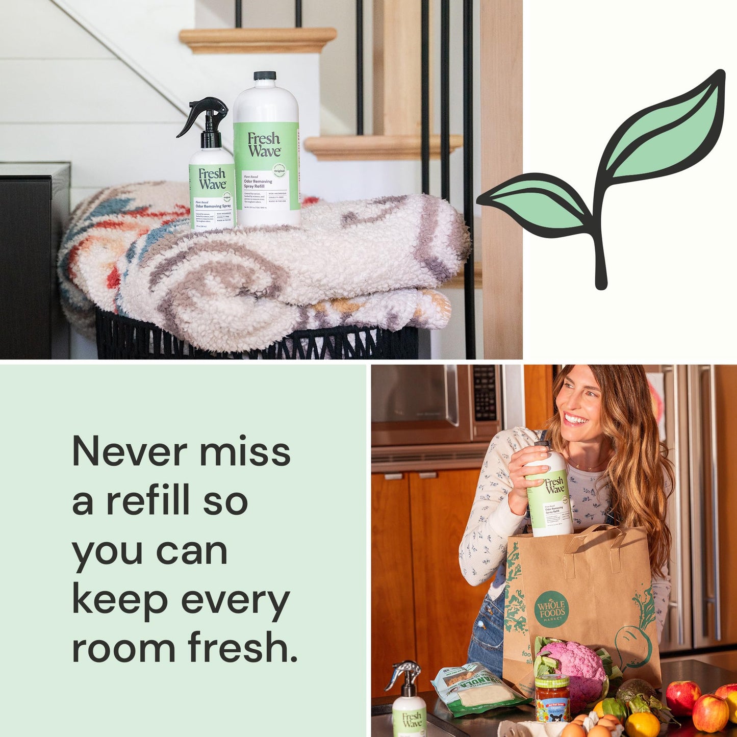 Fresh Wave Odor Eliminator Spray & Air Freshener Refill, 32 fl. oz. | Original Scent Spray Refills For Up To 4 8oz. Spray Bottles | Safer Odor Relief | Natural Plant-Based Odor Eliminator