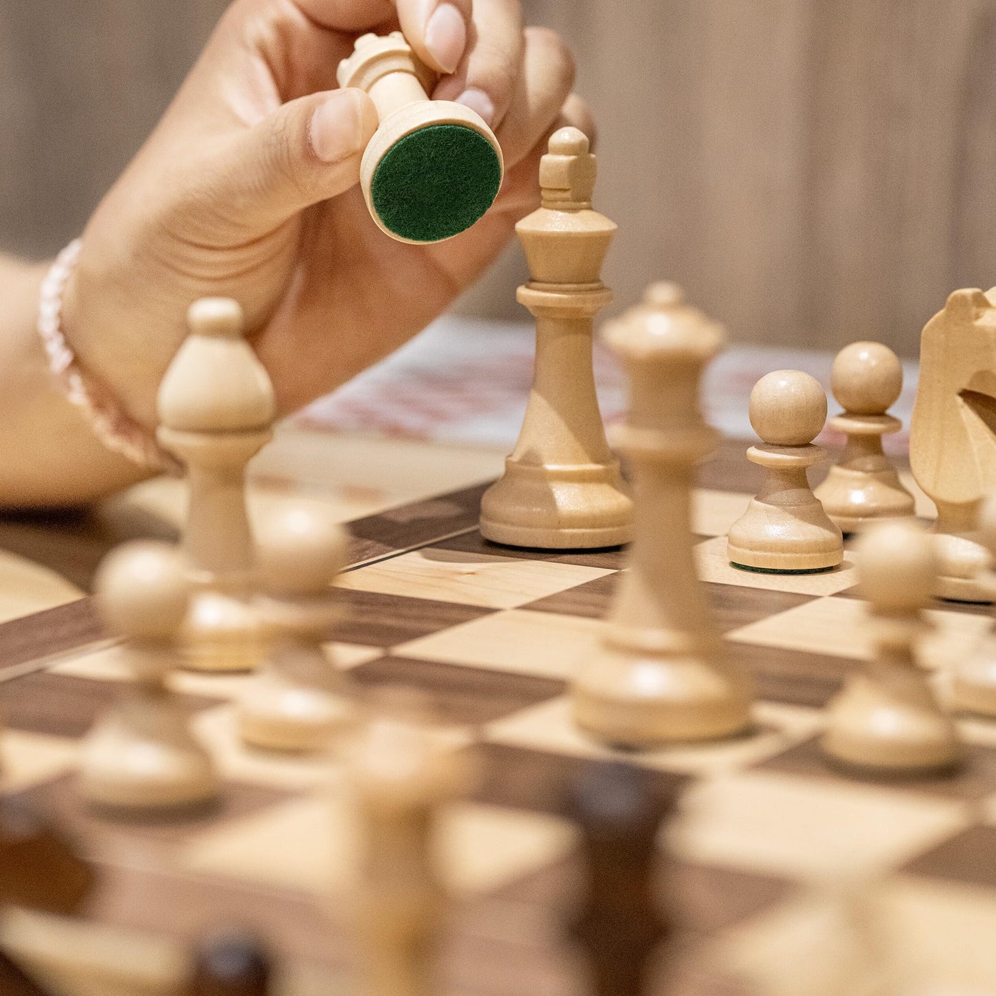 A&A 15 inch Wooden Folding Chess & Checkers Set w/ 3 inch King Height Staunton Chess Pieces / 2 Extra Queens