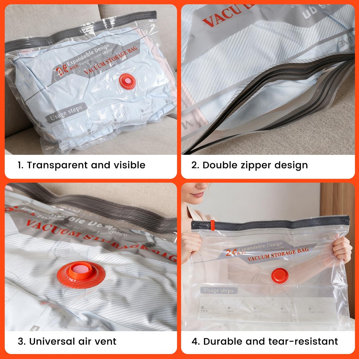 Travel Vacuum Bags with Rechargeable Air Pump,12 Pack Reusable Space Saver Bags – Compression Packing Bags for Suitcase, LuggageBlankets, Clothing,Comforters and Pillows