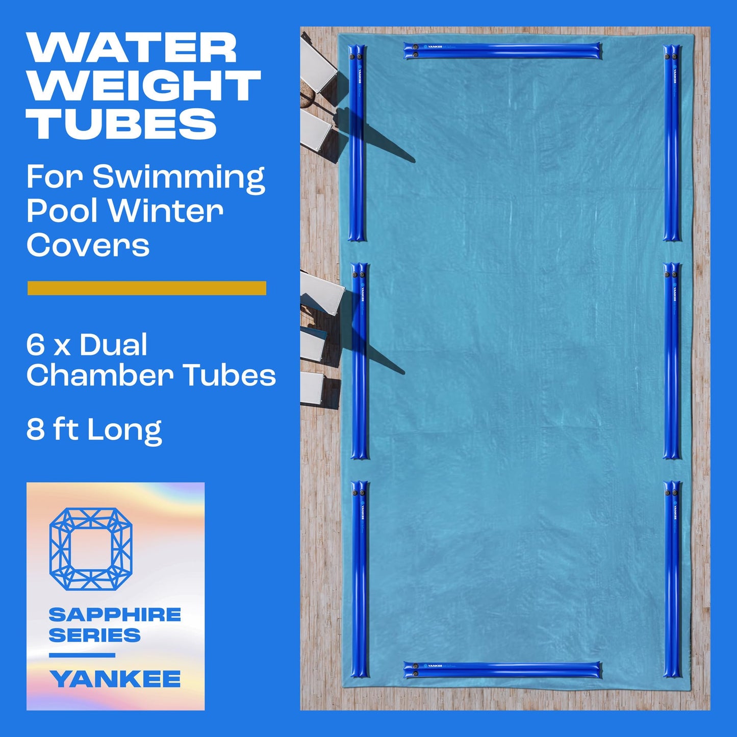 8 ft. Dual Chamber Pool Water Tubes for Pool Cover (6 Pack), Extra Durable 0.4 mm PVC (27 Gauge), Water Bags for Pool Cover Inground, Pool Winterizing Kit by Yankee Pool Pillow