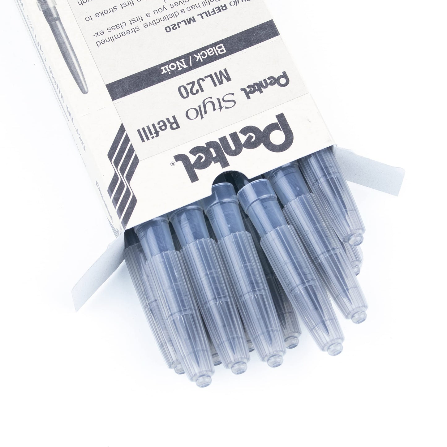 Ink Refills for Pentel Tradio Fountain Pen (TRJ50), Black Ink, MLJ20-A, Box of 12