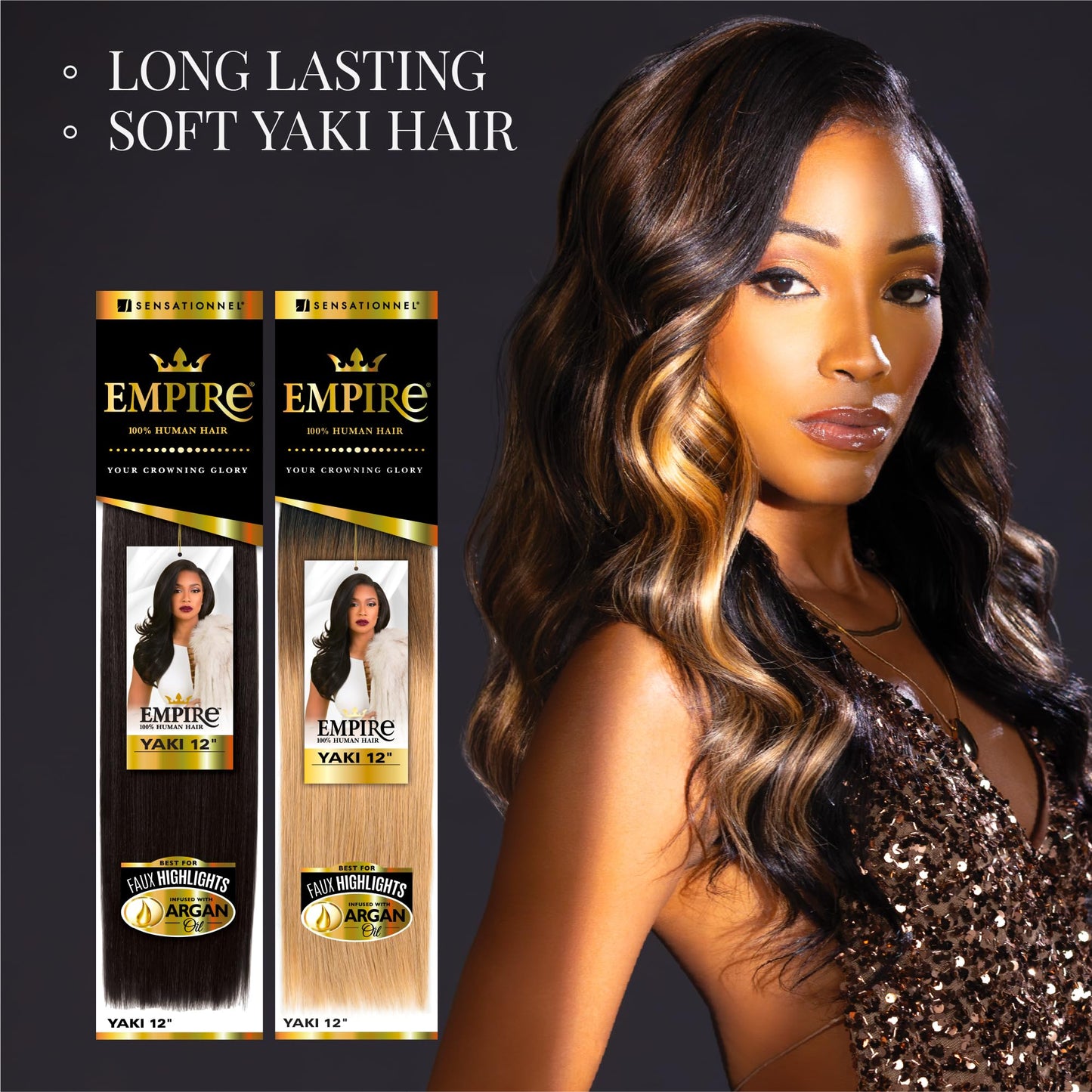 EMPIRE YAKI (12", 1B) - Sensationnel 100% Human Remy Hair Yaky Weave