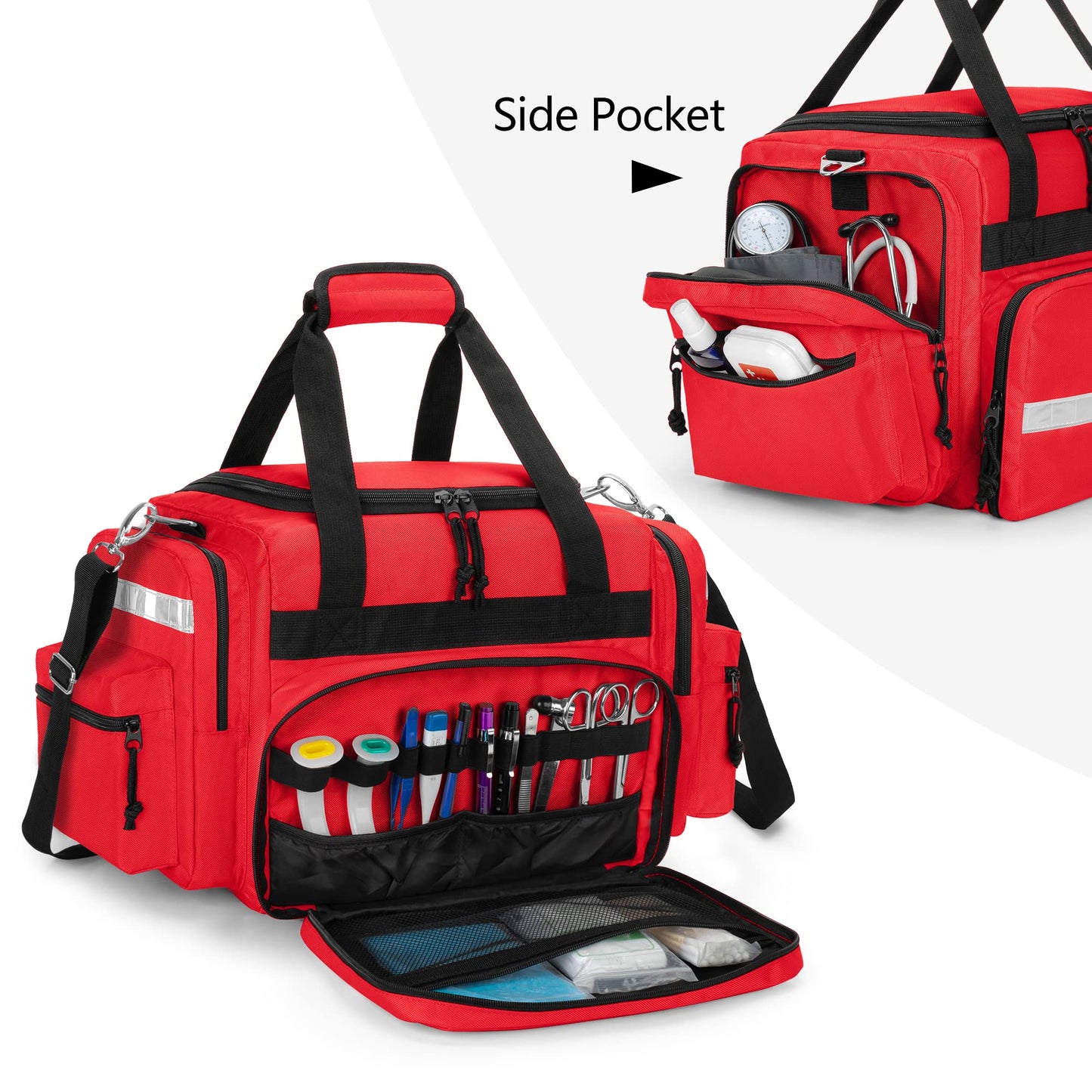 Damero Medical Trauma Bag, Medical Supplies Bag Empty with Detachable Dividers, Ideal for Nurse, Physical Therapists, Doctors, Red