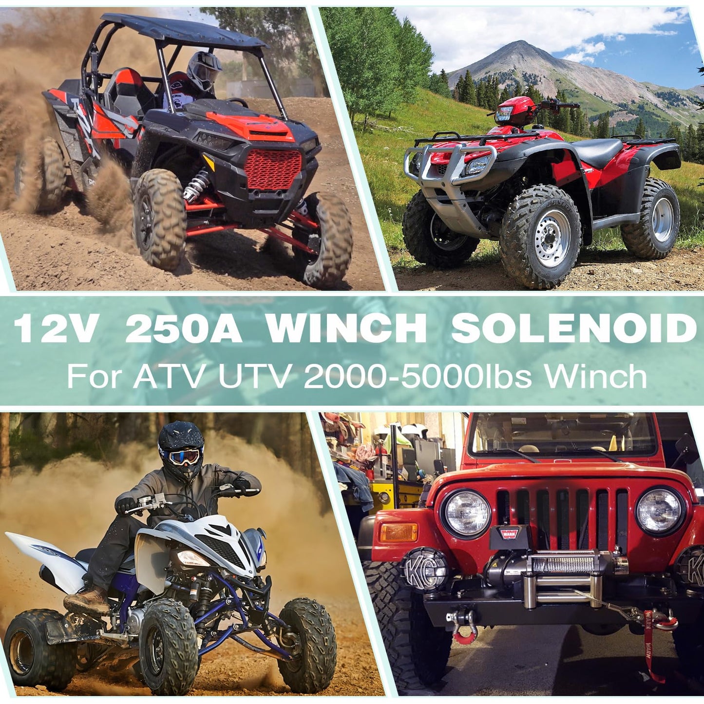 12V 250A Winch Solenoid Relay Contactor Thumb Truck for ATV UTV 2000-5000lbs Winch with 6 Protecting Caps