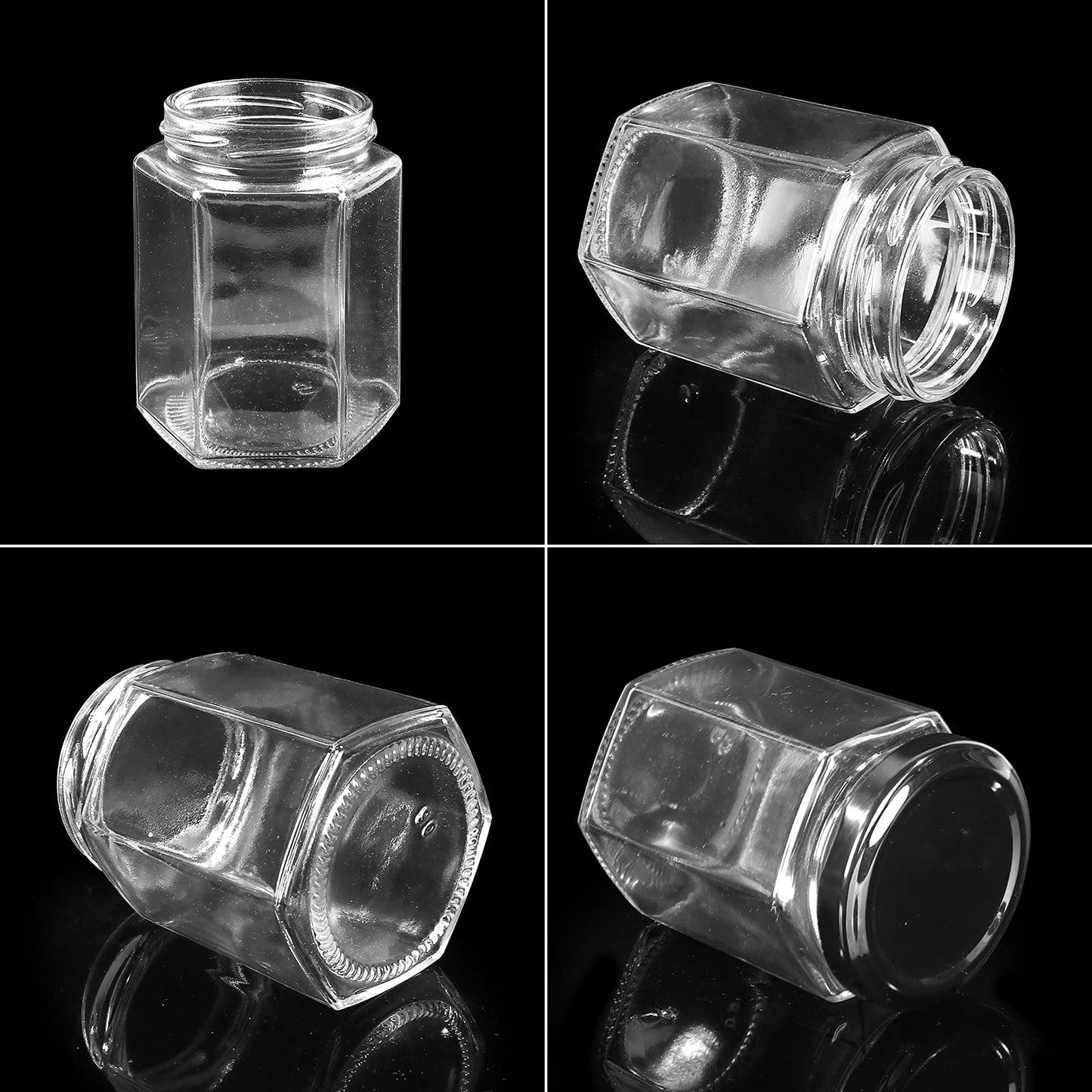 30 Pack 6 oz Hexagon Glass Jars With Black Lids, 180ml Clear Canning Mason Jars for Honey, Spice, Herb, Jams, Shower and Wedding Favors, Craft - 1 Pen and Labels Included