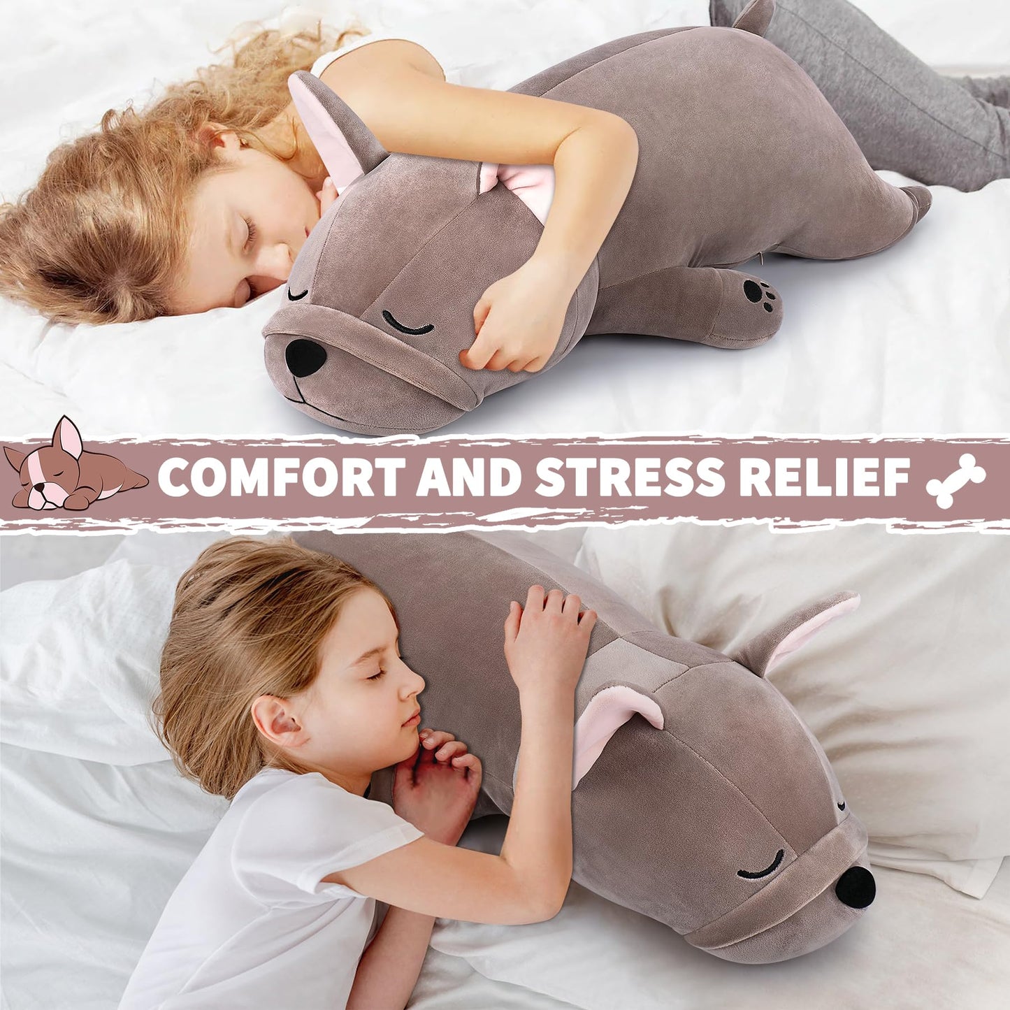 Auspicious Beginning 30'' Giant French Bulldog Plush Stuffed Animal - Large Sleeping Dog Plush Pillow, Plushie Toy for Birthday Gifts, Kids, Girls, Boys