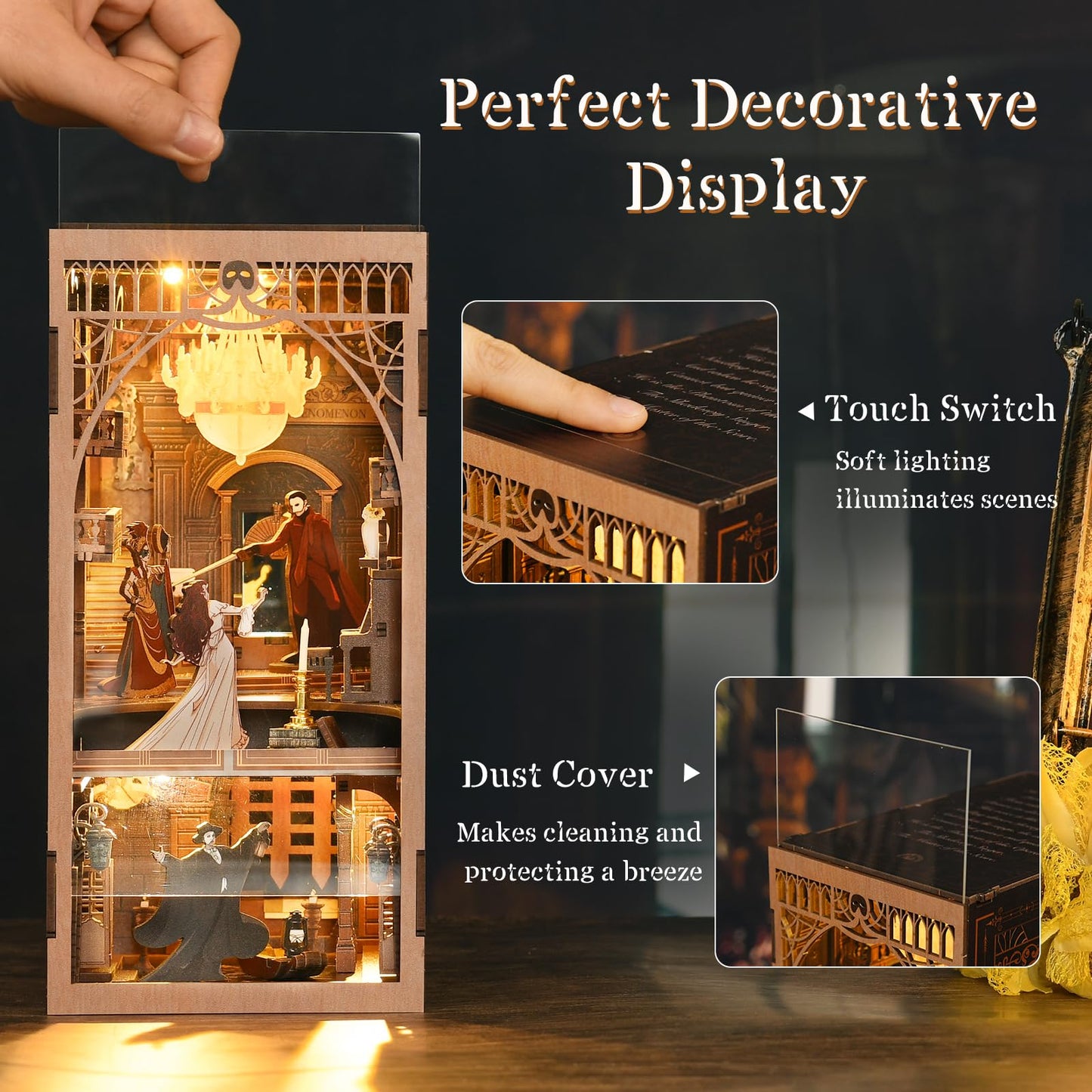 MiniCity Book Nook Kit, Miniature DIY Dollhouse Booknook Kit, 3D Wooden Puzzle Bookend Bookshelf Insert Decor with LED Light for Teens and Adults (Phantom Of The Opera)