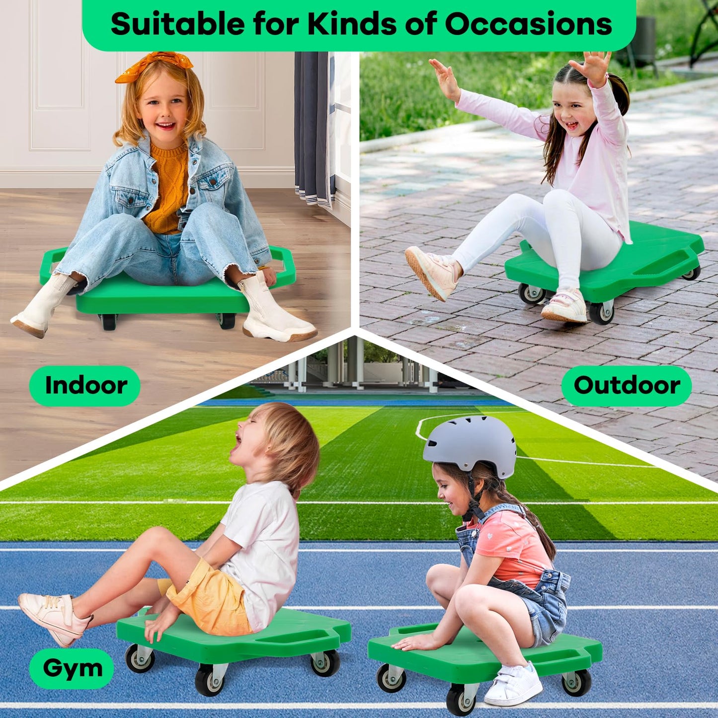 Kids Sitting Scooter Board with Universal Wheels Safety Plastic Scooter for Kids Ages 3-12 Manual Sport Scooters with Handles for Gym Class