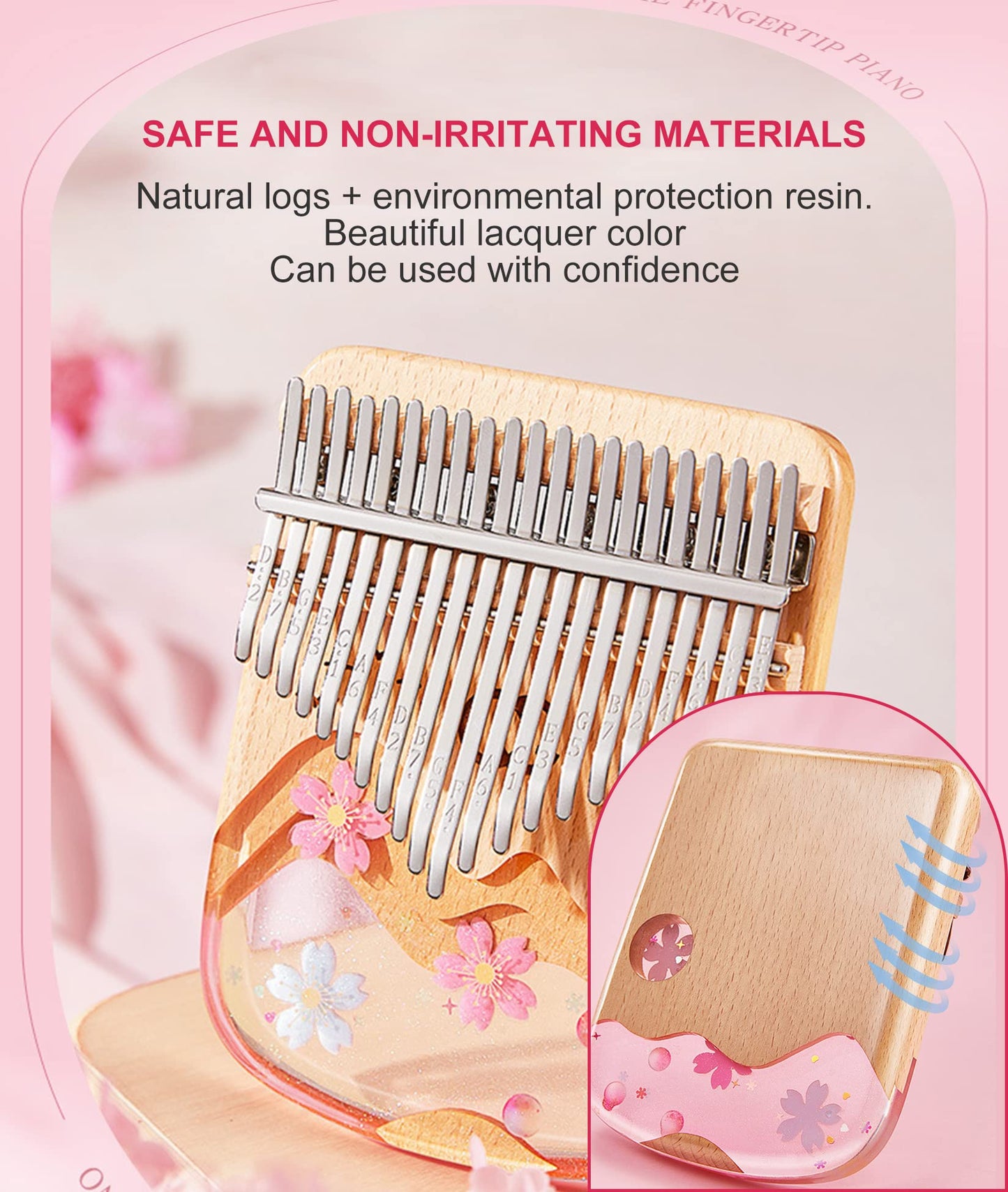 Kalimba 21 Keys Thumb Piano in Crystal & Wood with Portable EVA Bag, Tune Hammer, Thumb Pianos Finger Harp, Mbira Finger Piano Kalimba Gifts for Adults Kids Beginners,21keys Sakura