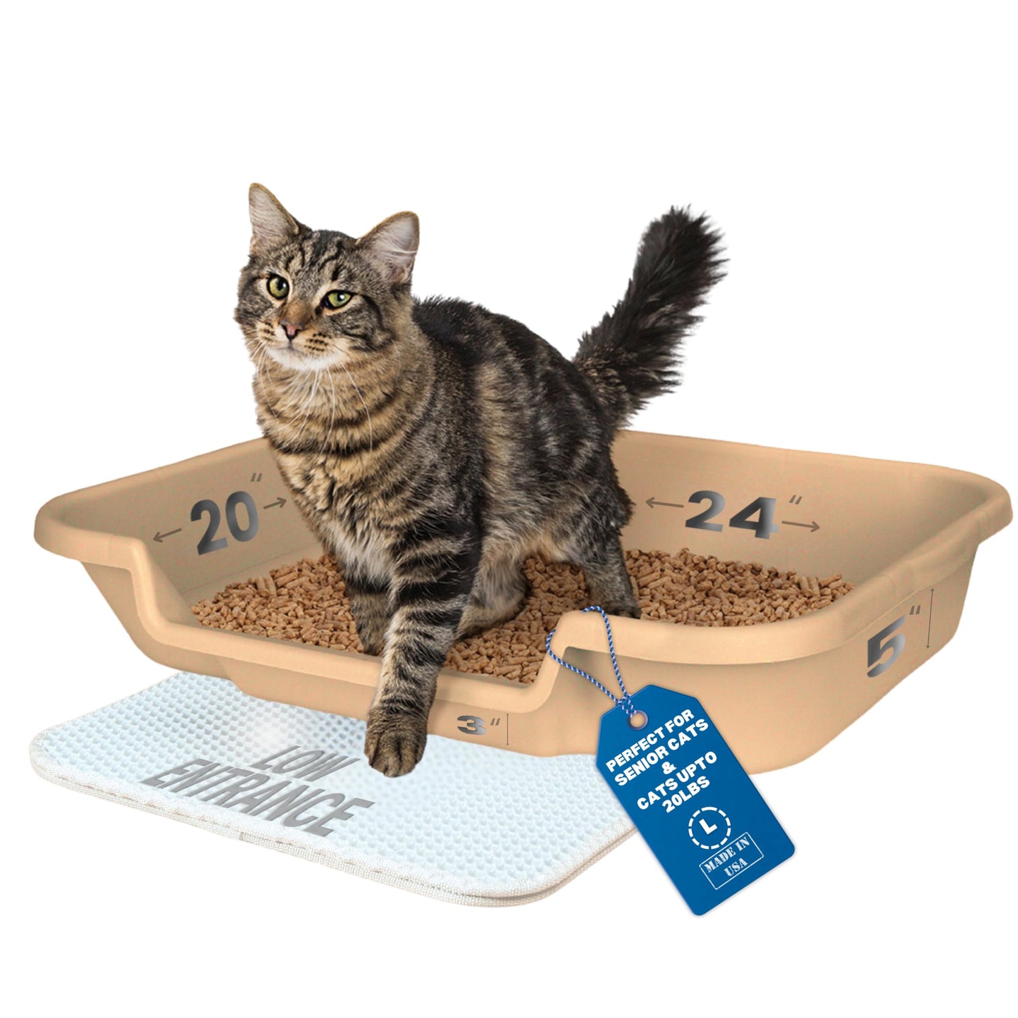 Kitty Go Here Senior Cat Litter Box for the Kitties that can't cope with a traditional litter box.