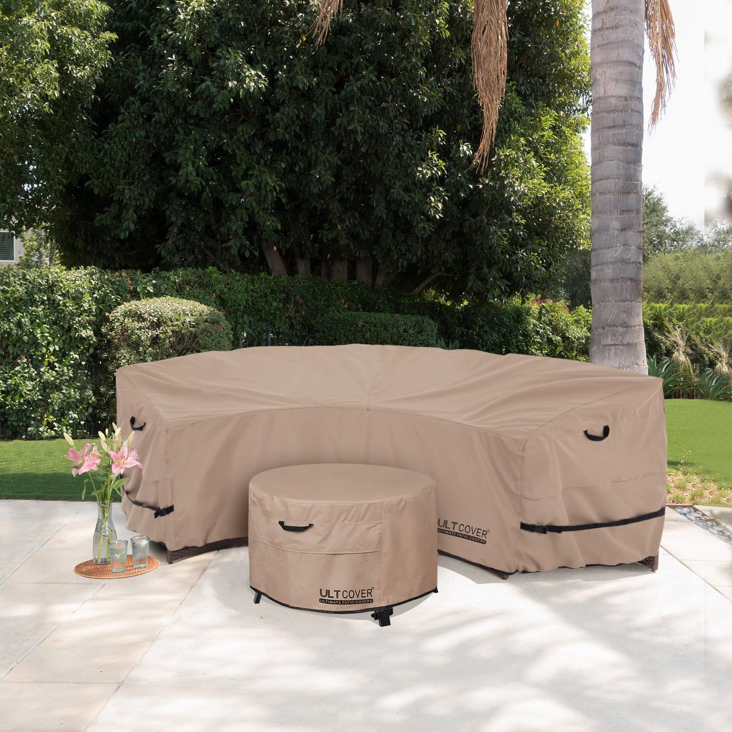 ULTCOVER Patio Curved Sofa Cover Waterproof for 3-4 Seater Outdoor Sectional Furniture Couch 126"(Back Arc Length) / 82"(Front Arc Length) x 32"(Deep)