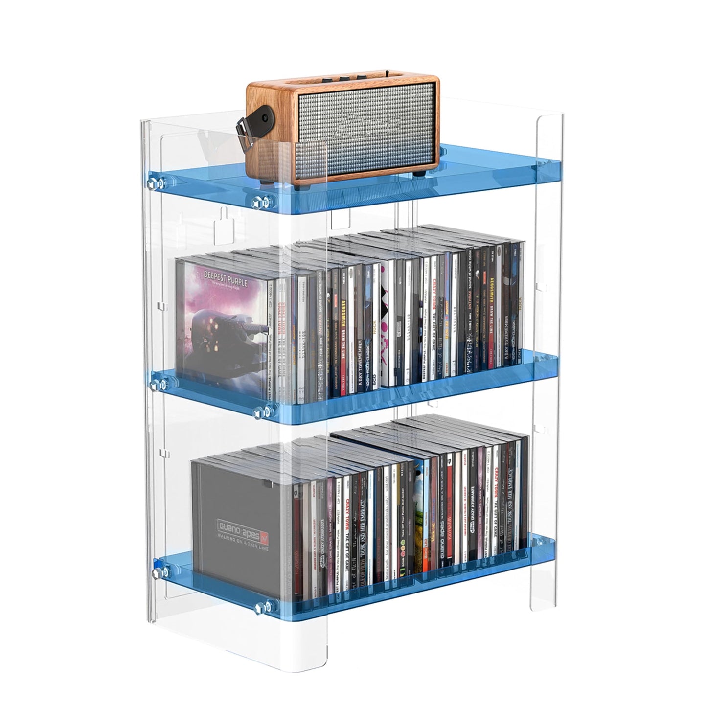 YFEEN 3 Tier Clear Acrylic CD Organizer, Holds Up to 54 CDs, Countertop Storage, Media Shelf, Home Office