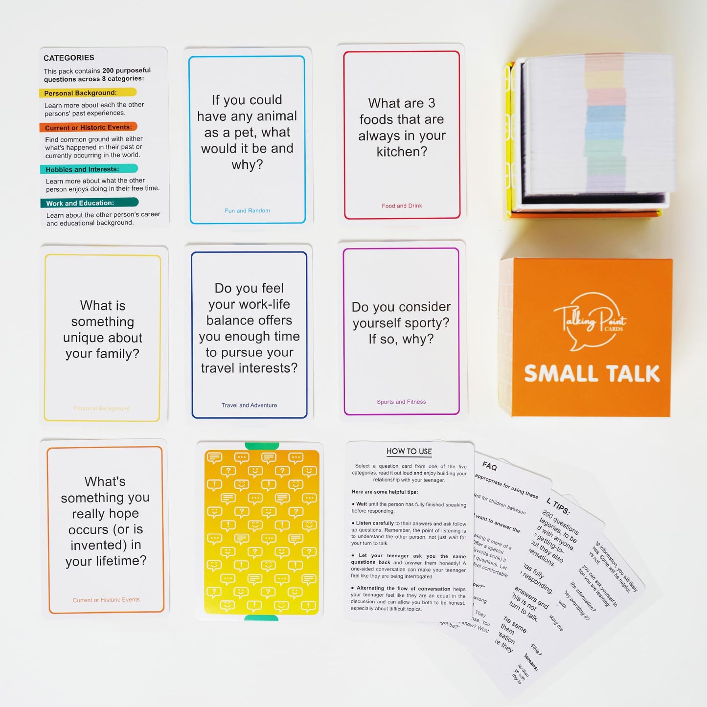 200 Ice Breaker Conversation Cards - Conversation Starters Friendly Small Talk Icebreakers for Friends, Coworkers, Family, Dates, & Acquaintances - Fun for Parties, Road Trips, Vacation Game Night